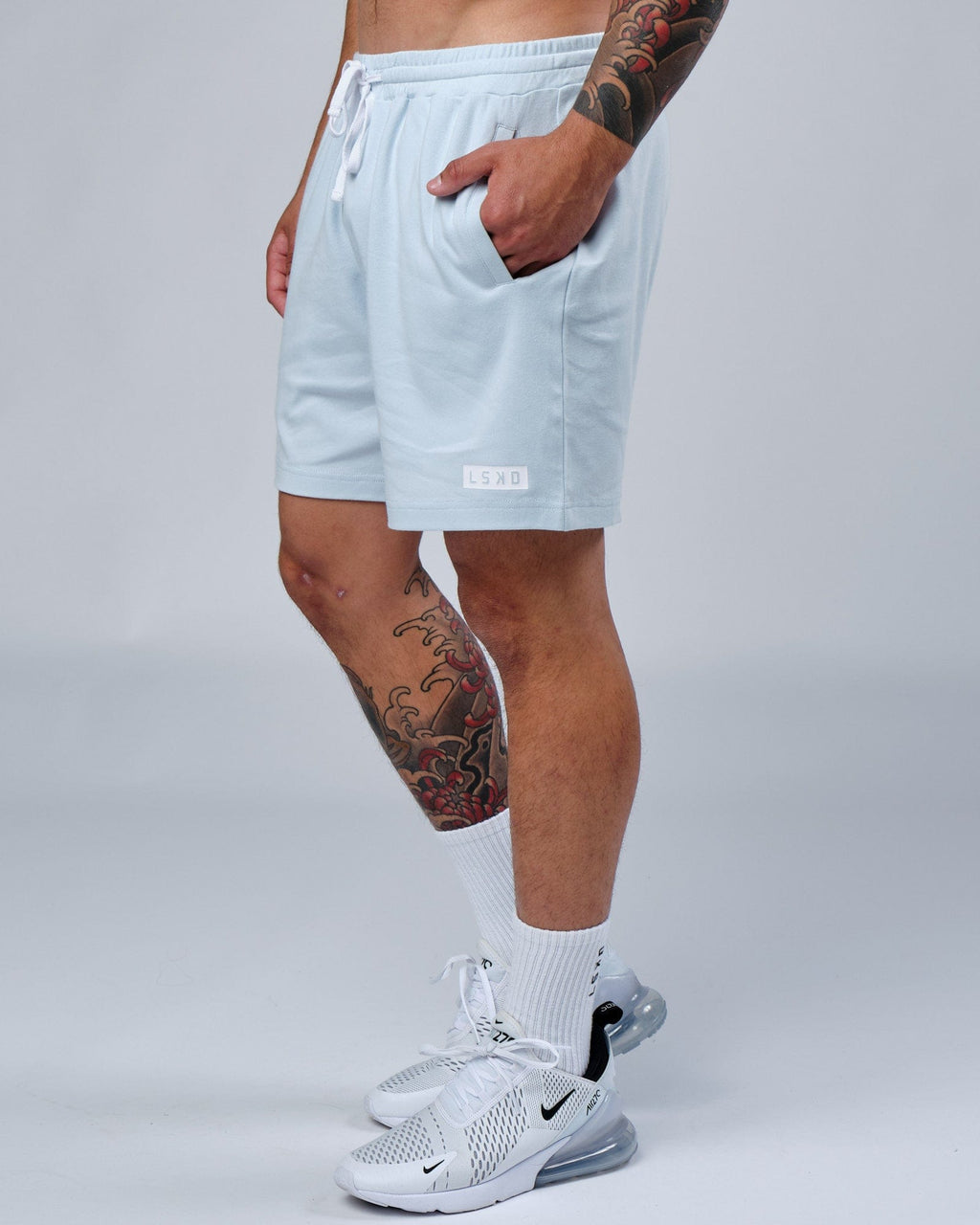 Model wearing Staple Jersey Short - Sky Blue
