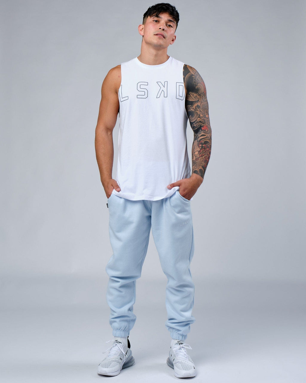 Model wearing Ready Track Pant - Sky Blue