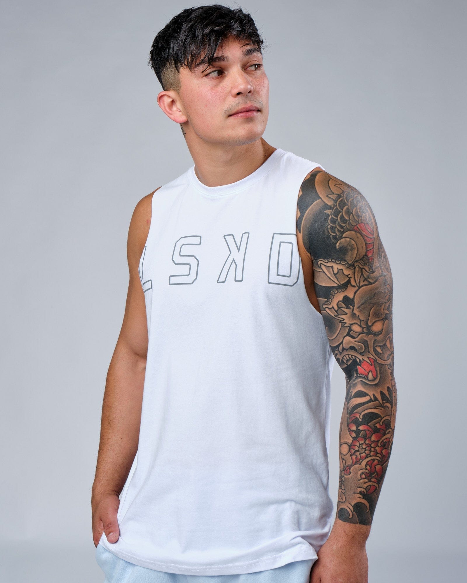 Model wearing Expand FLXCotton Training Fit Tank - White