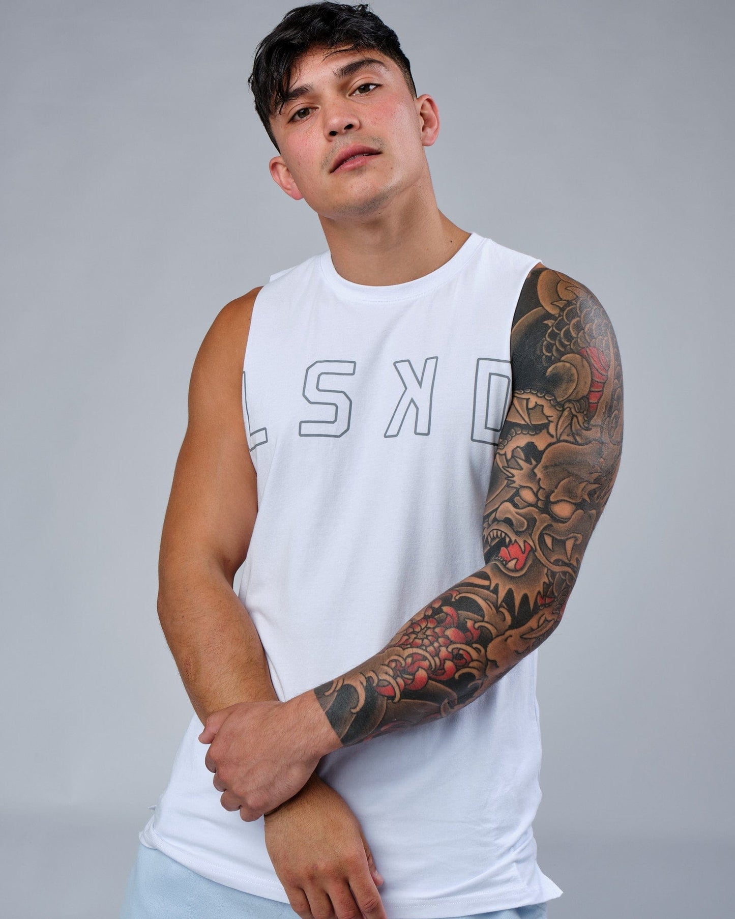 Model wearing Expand FLXCotton Training Fit Tank - White