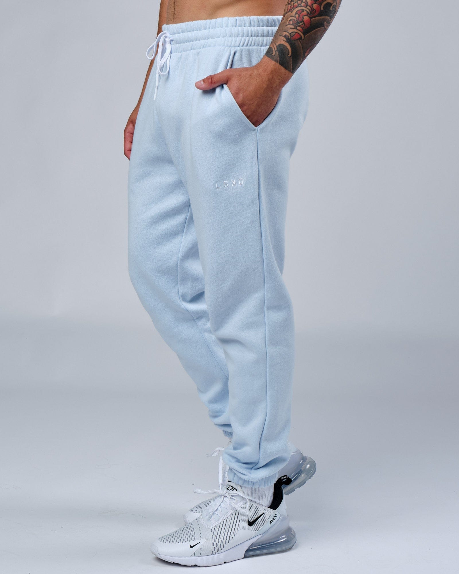 Model wearing Ready Track Pant - Sky Blue