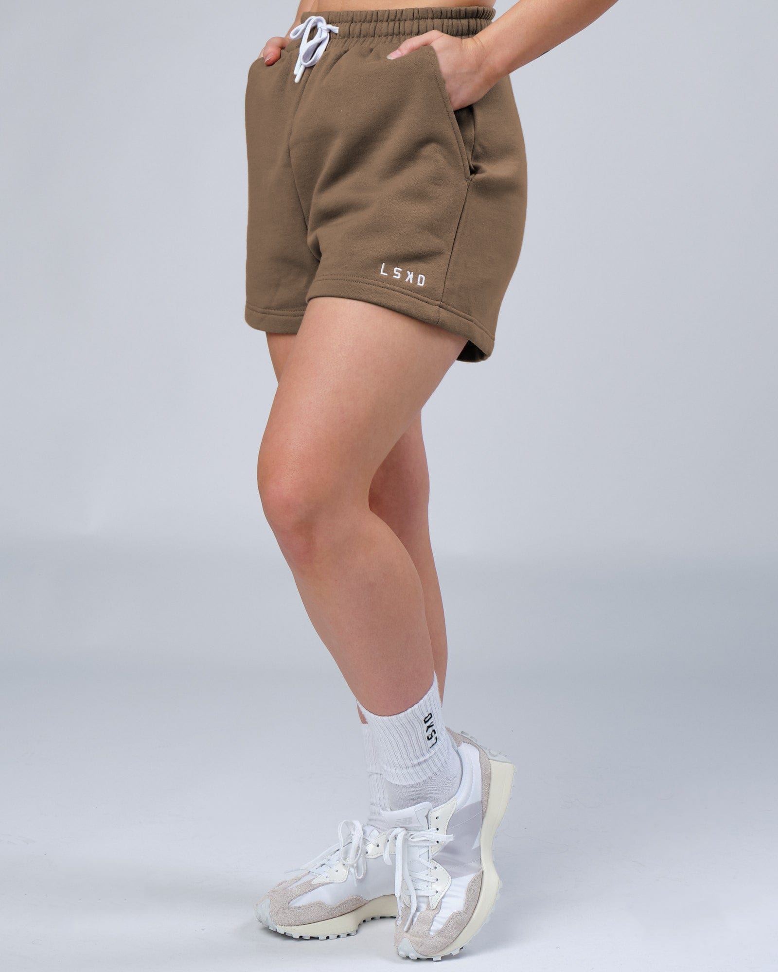 Model wearing Ready Track Short - Fossil