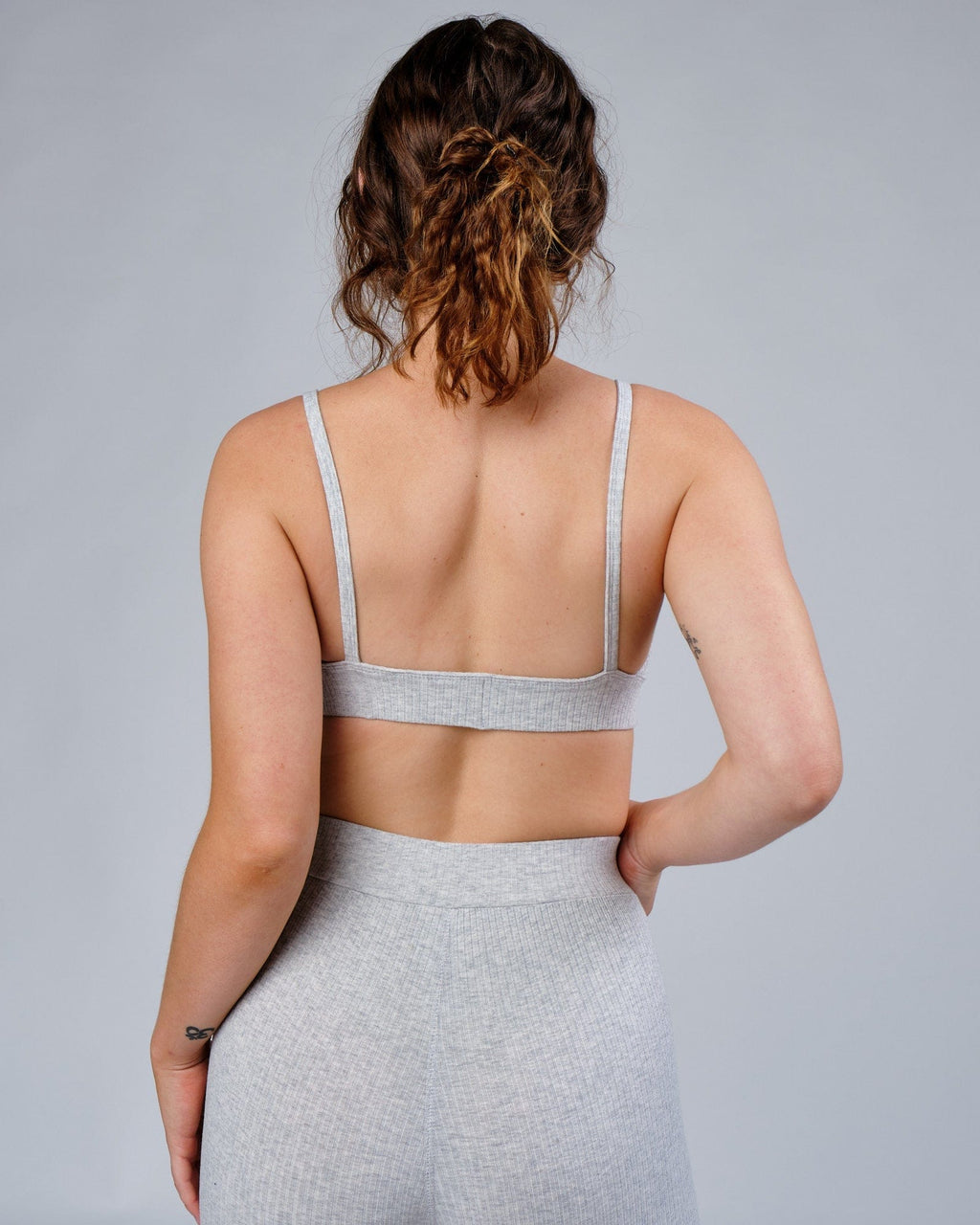 Model wearing Hype Ribbed Bralette - Lt Grey Marl
