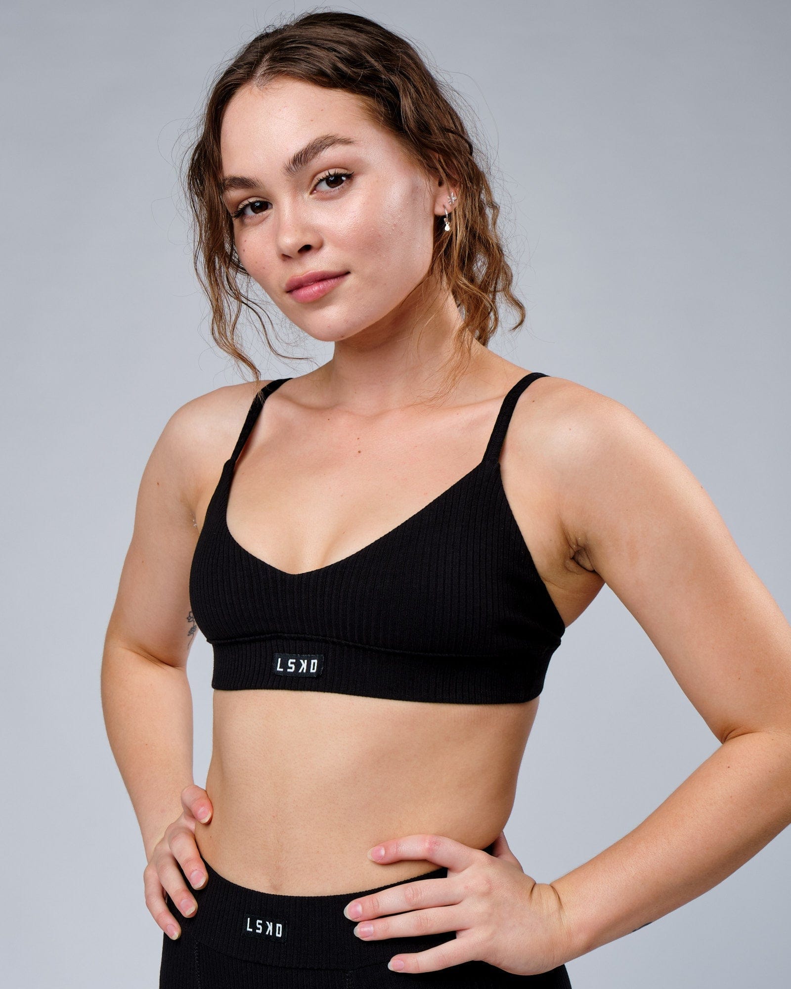 Model wearing Hype Ribbed Bralette - Black