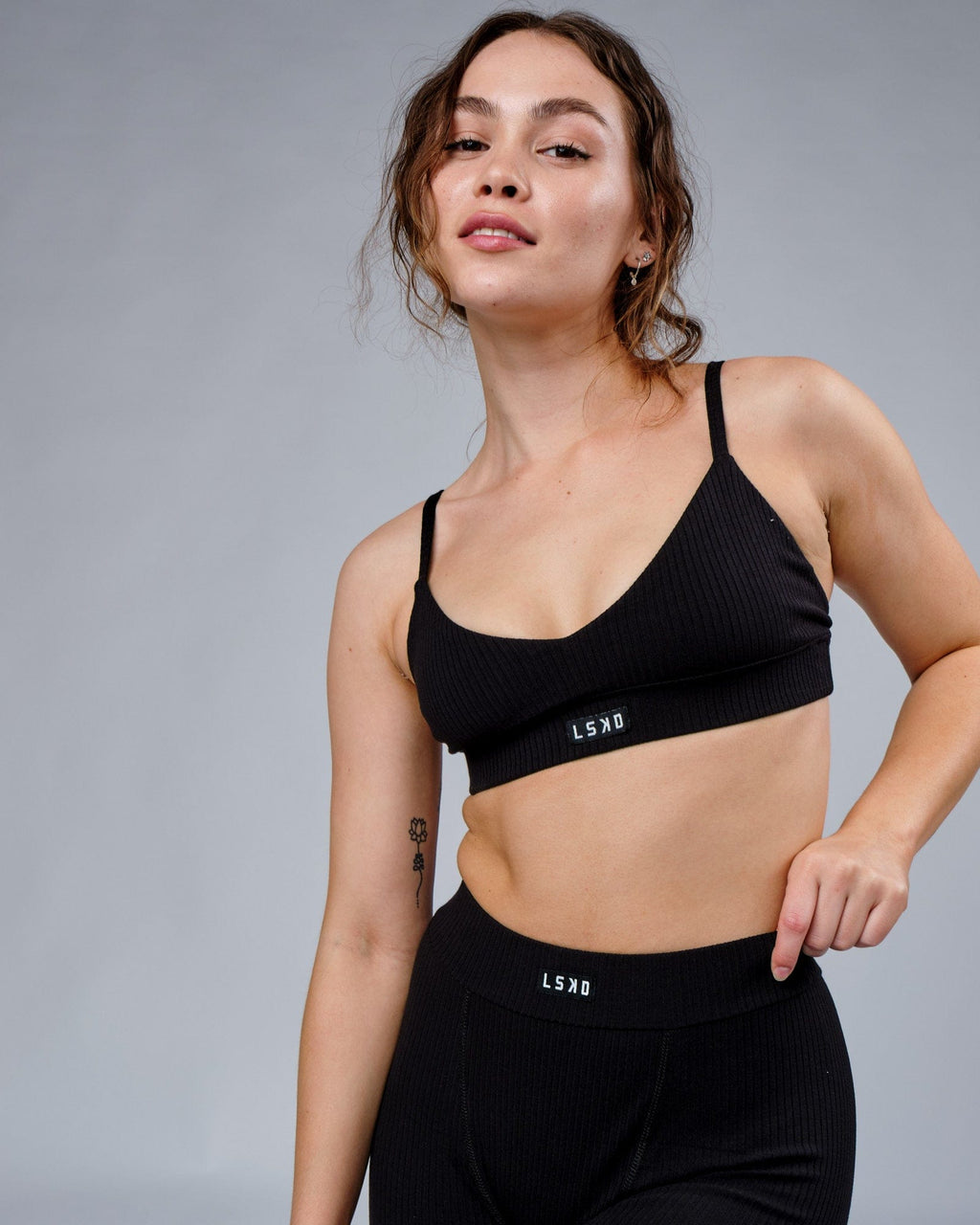 Model wearing Hype Ribbed Bralette - Black