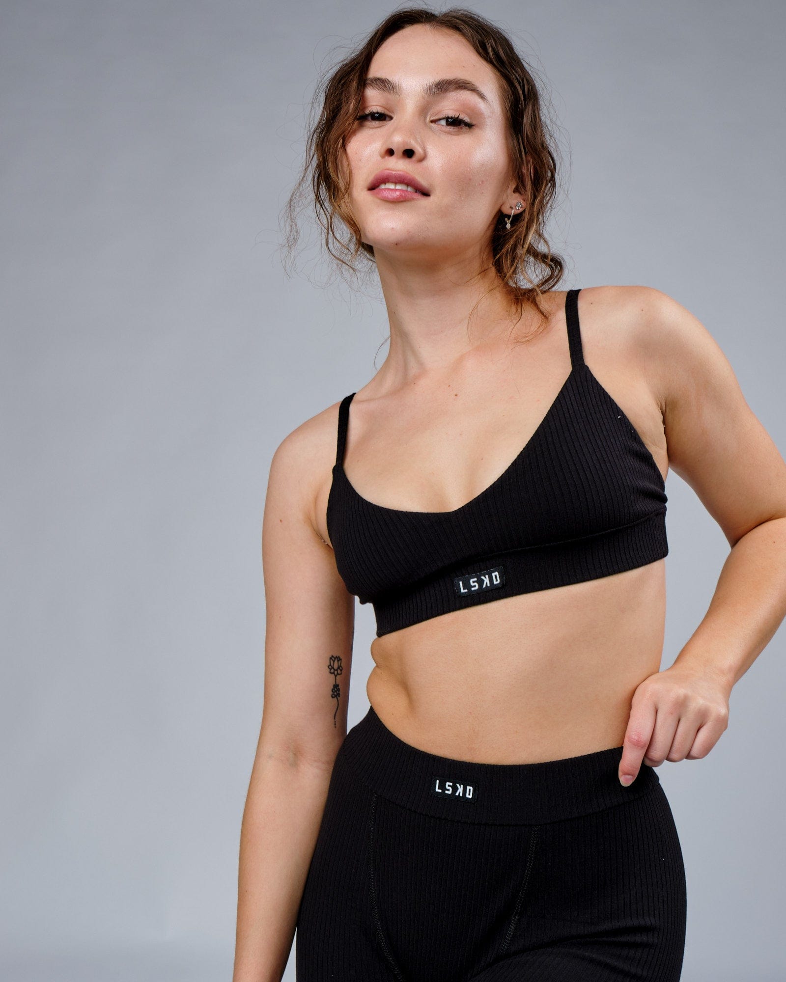 Model wearing Hype Ribbed Bralette - Black