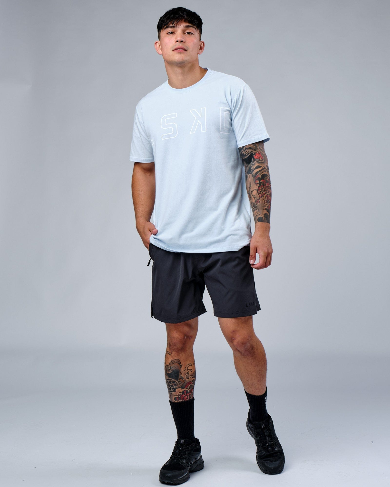 Model wearing Expand FLXCotton Tee - Sky Blue