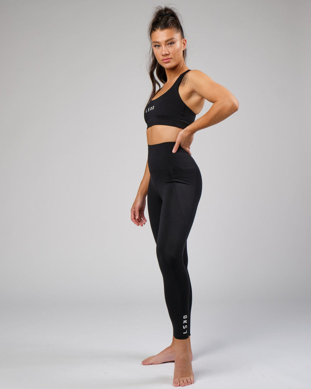 Model wearing Flux Full Length Tight - Black