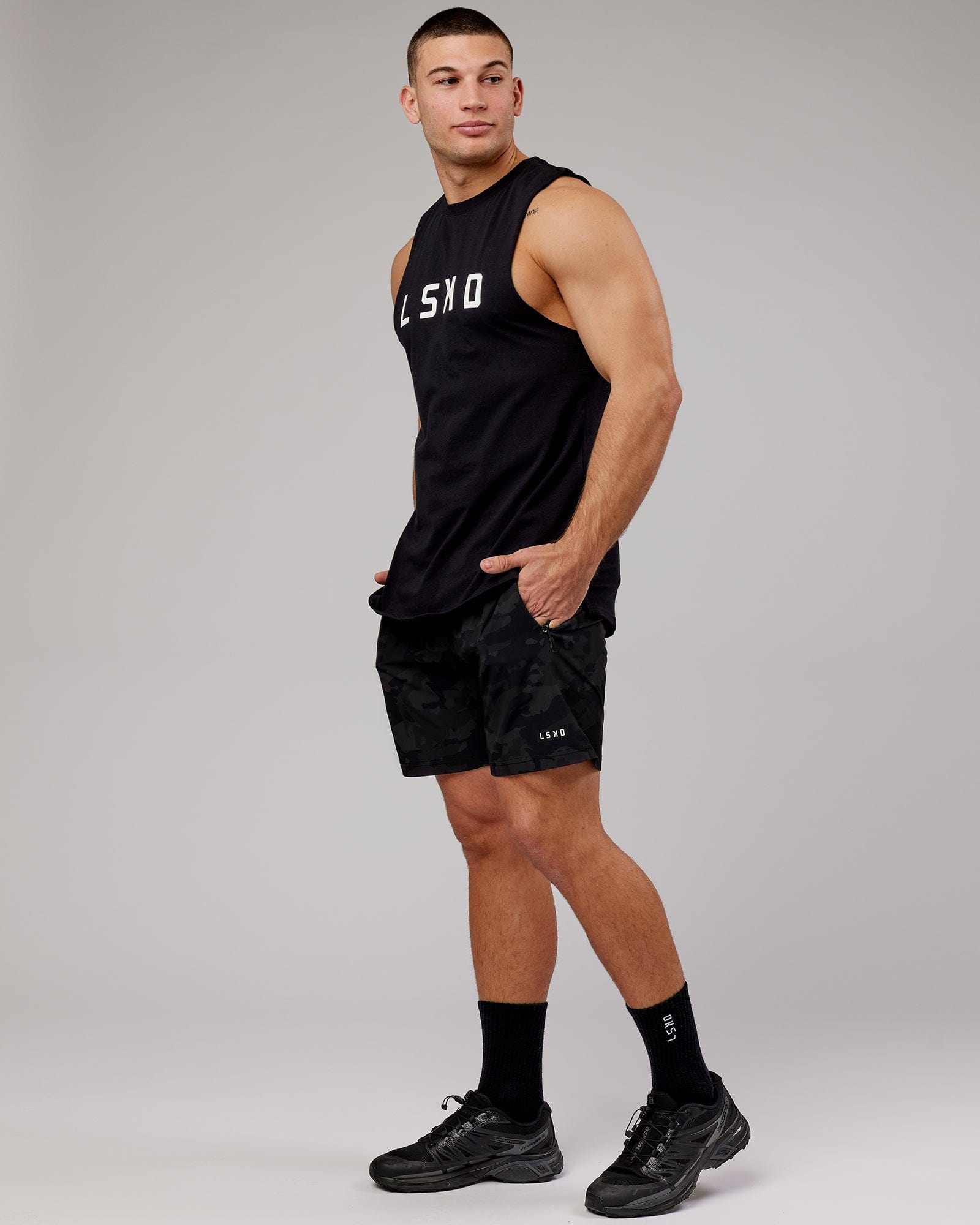 Model wearing Power FLXDRY Training Fit Performance Tank - Black