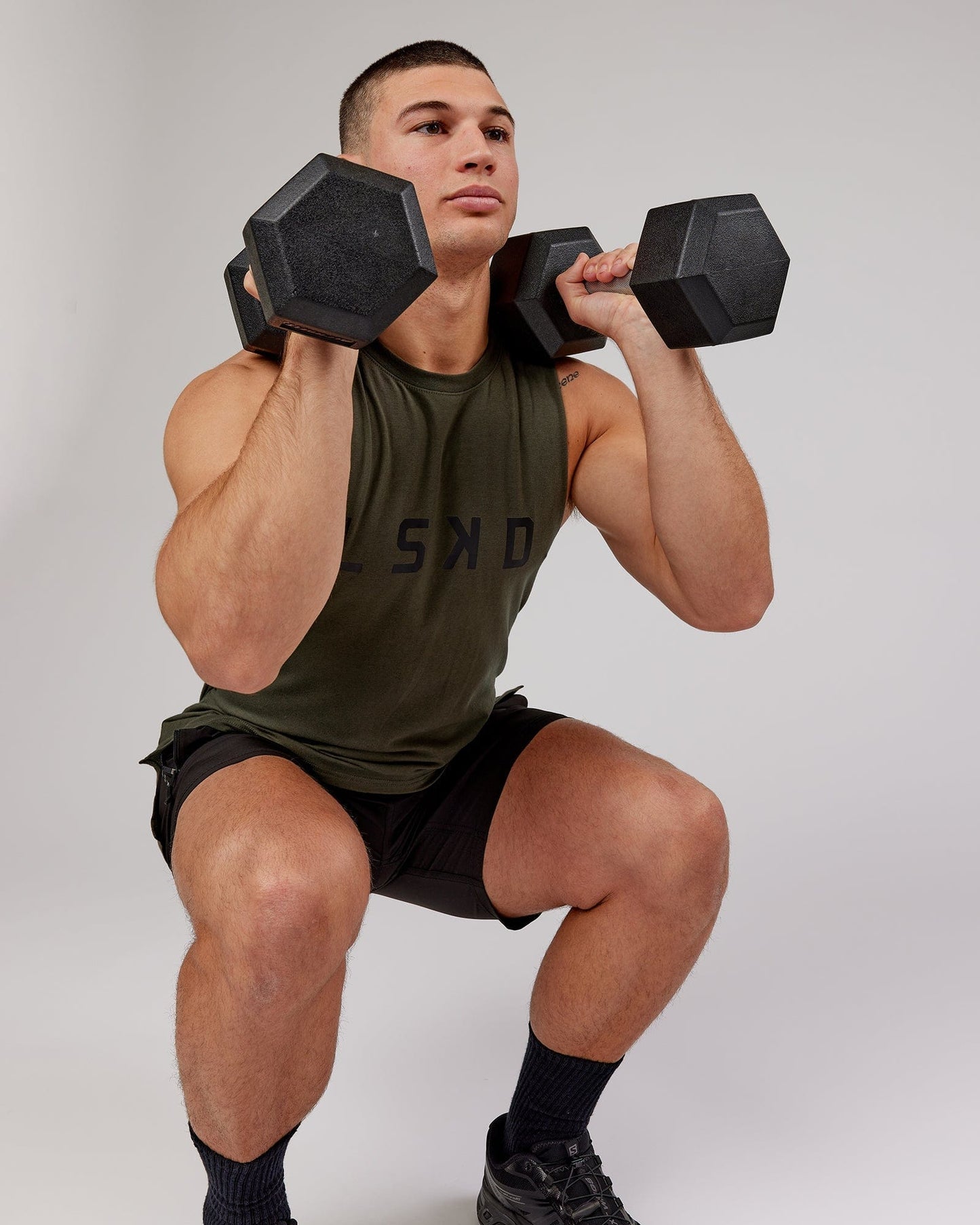 Model wearing Power FLXDRY Training Fit Performance Tank - Forest Night