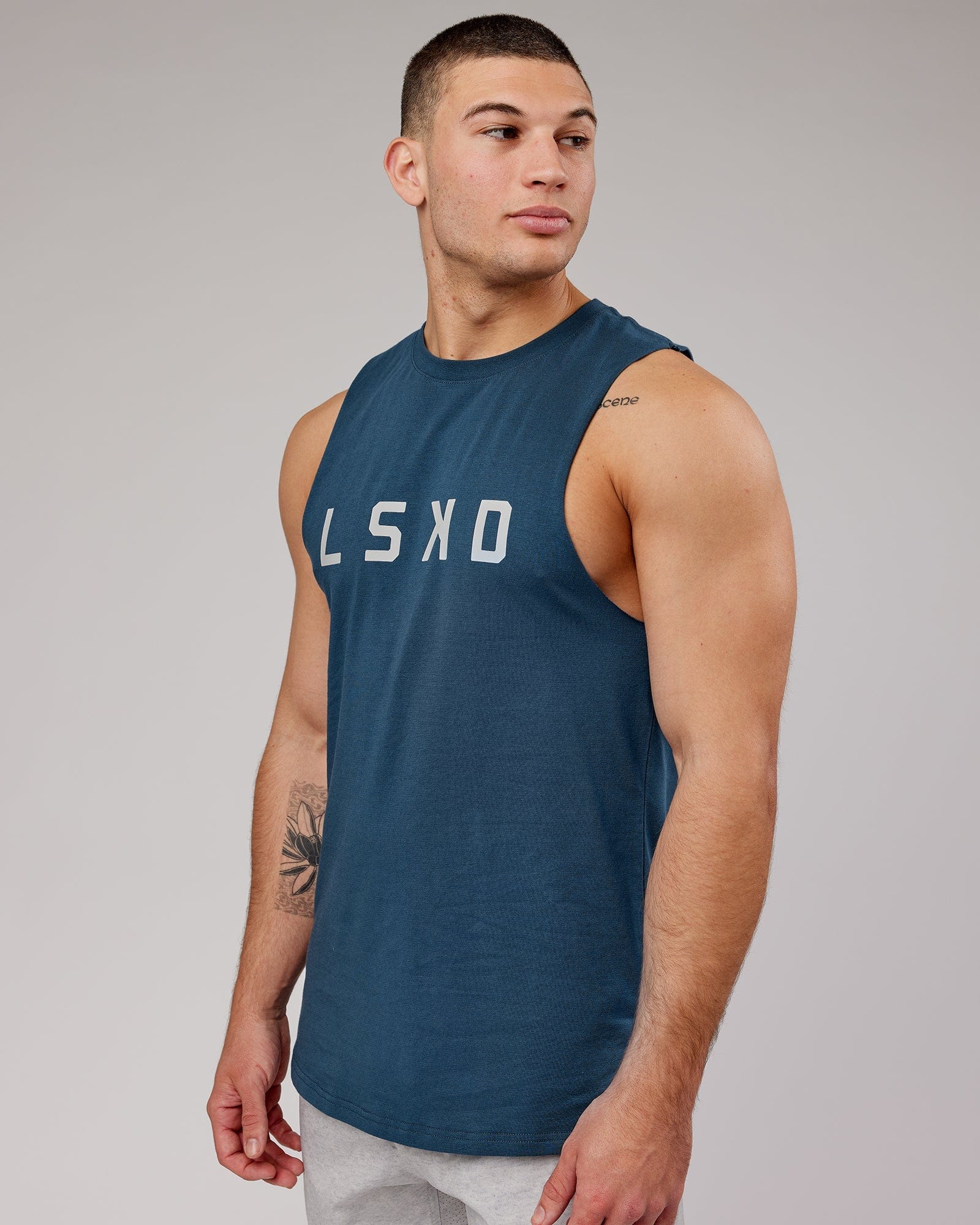 Model wearing Power FLXDRY Training Fit Performance Tank - Light Navy