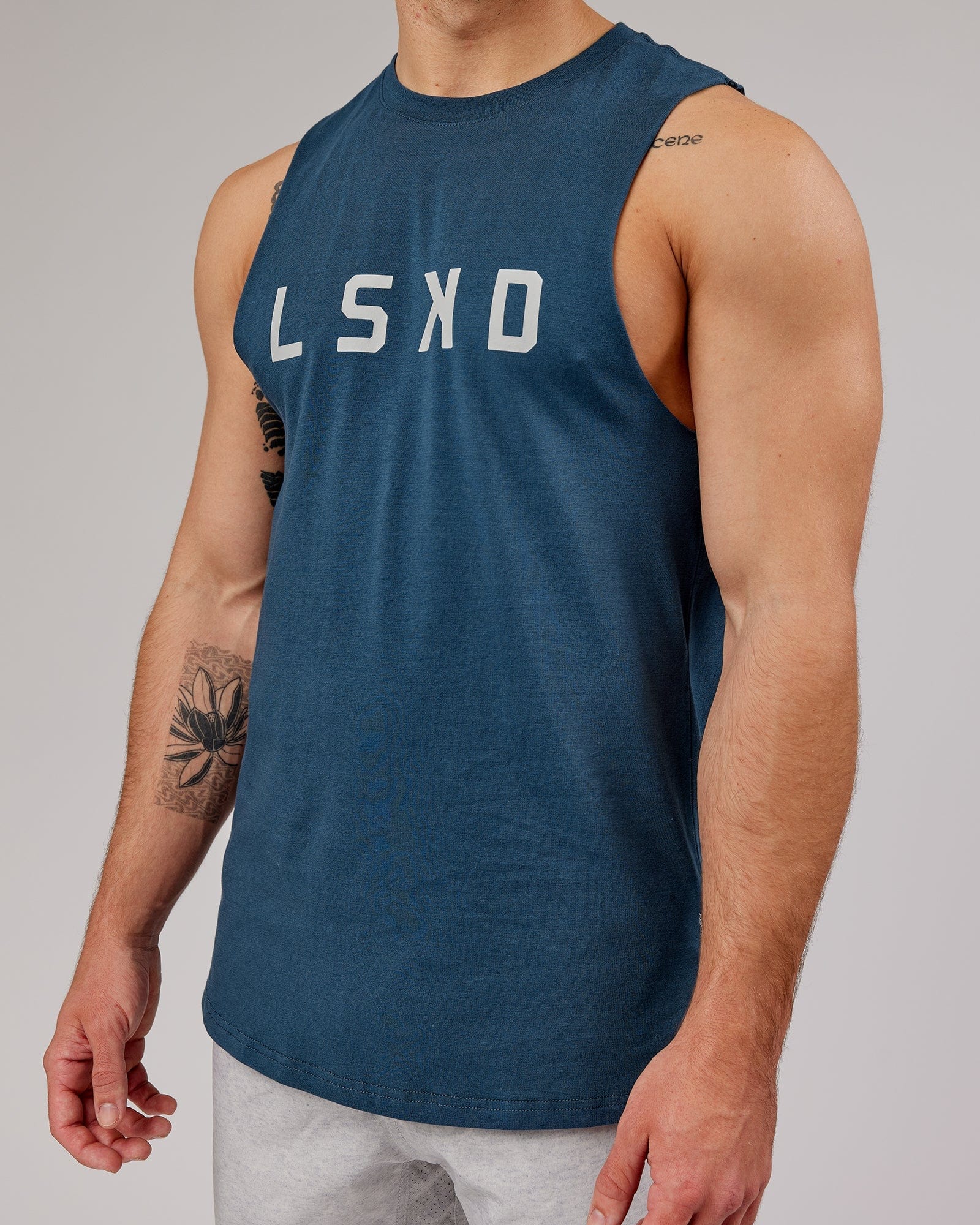 Model wearing Power FLXDRY Training Fit Performance Tank - Light Navy