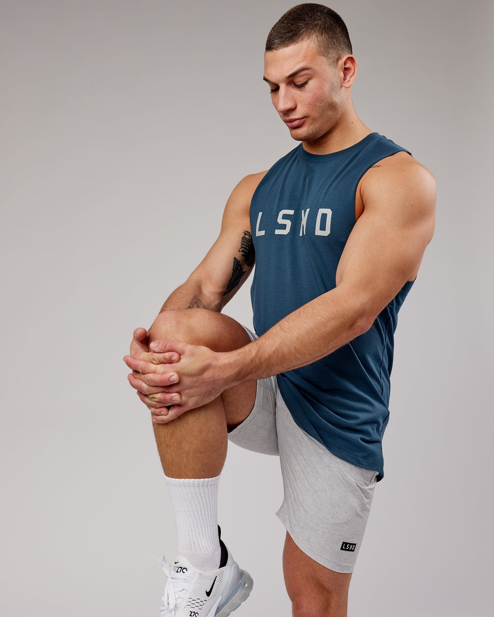 Model wearing Power FLXDRY Training Fit Performance Tank - Light Navy