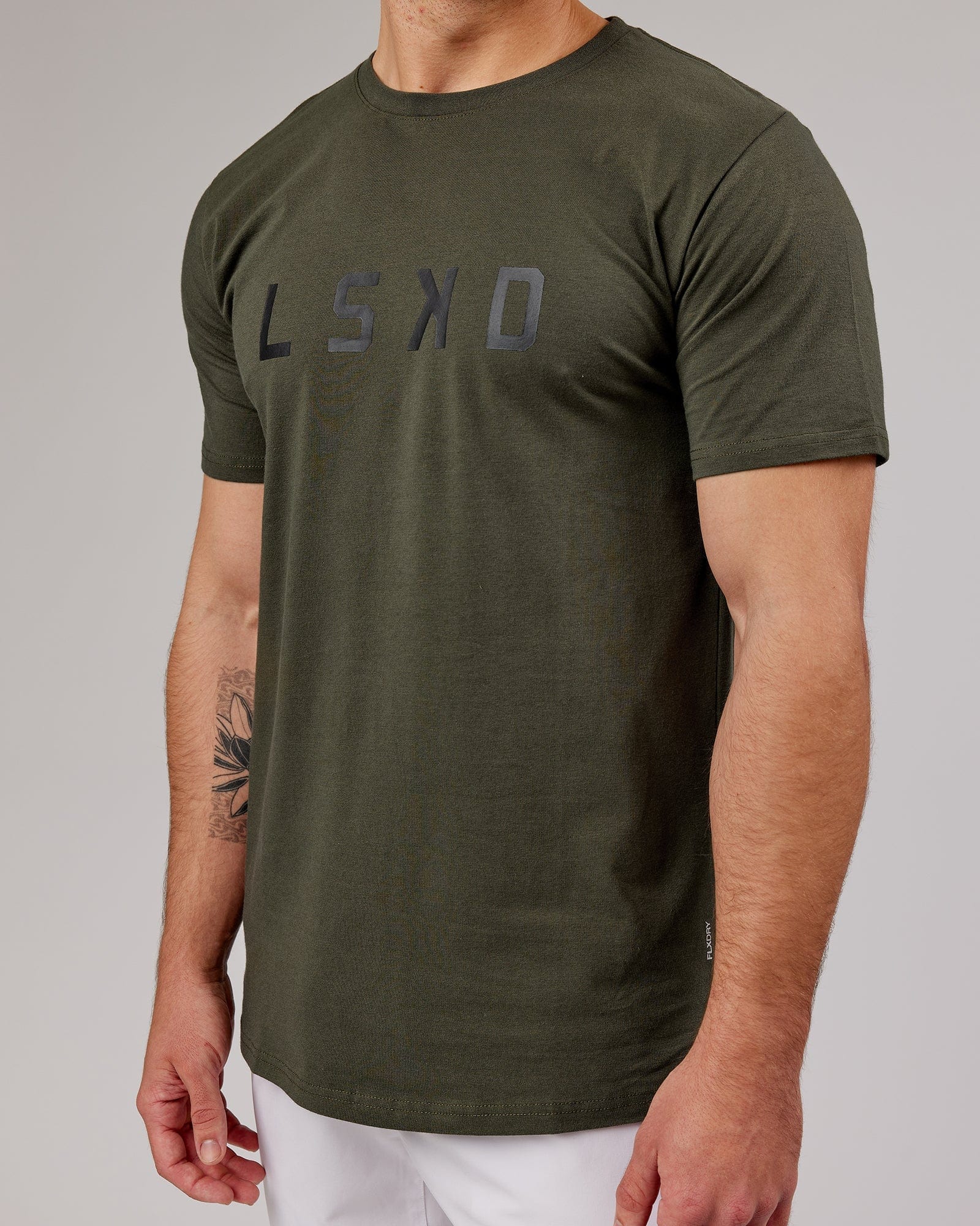 Model wearing Power FLXDRY Performance Tee - Forest Night