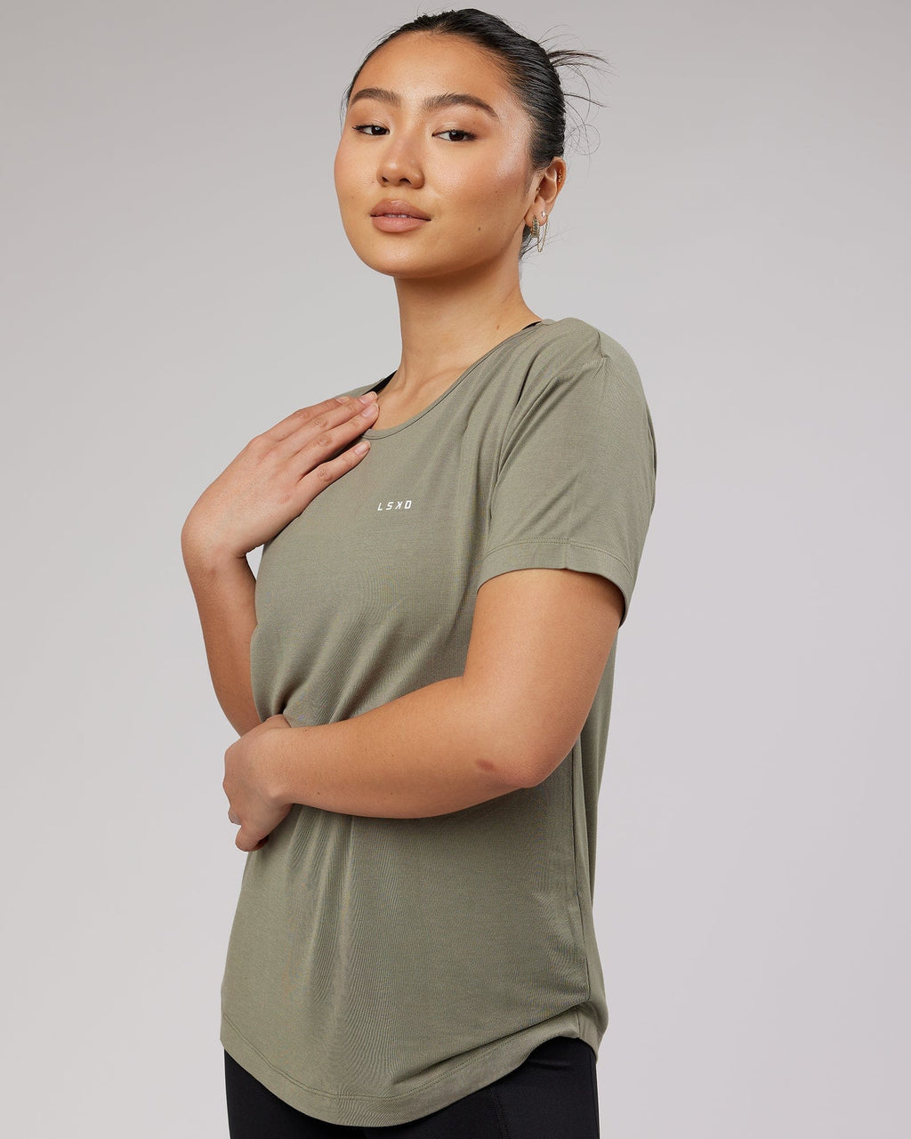 Model wearing Air Slouch Tee - Dusty Olive