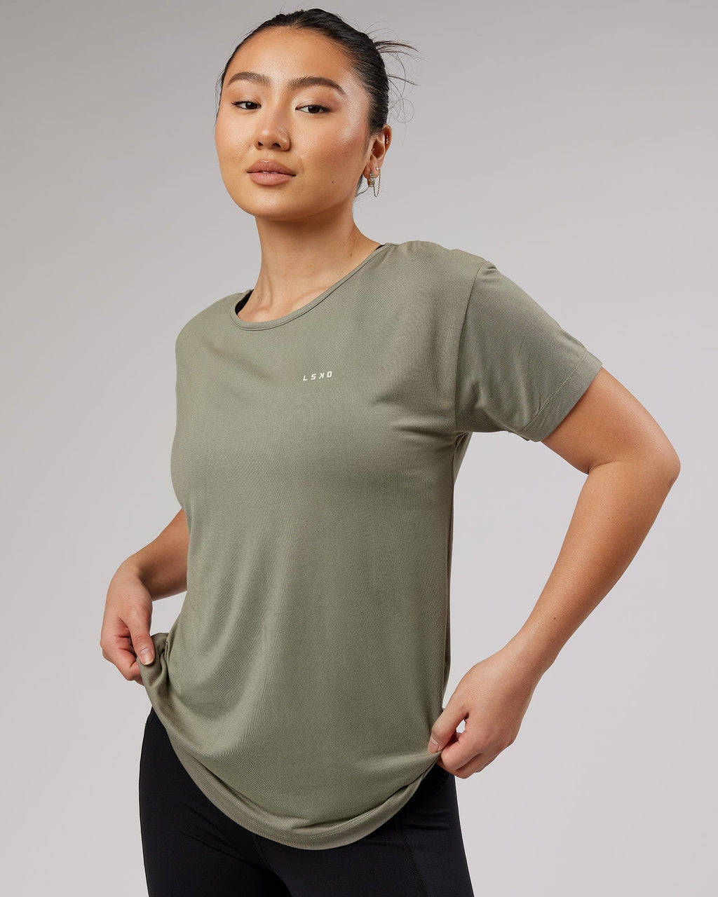 Model wearing Air Slouch Tee - Dusty Olive