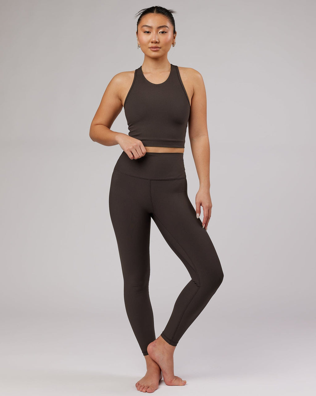 Model wearing Balance Ribbed Full Length Tight - Dark Walnut