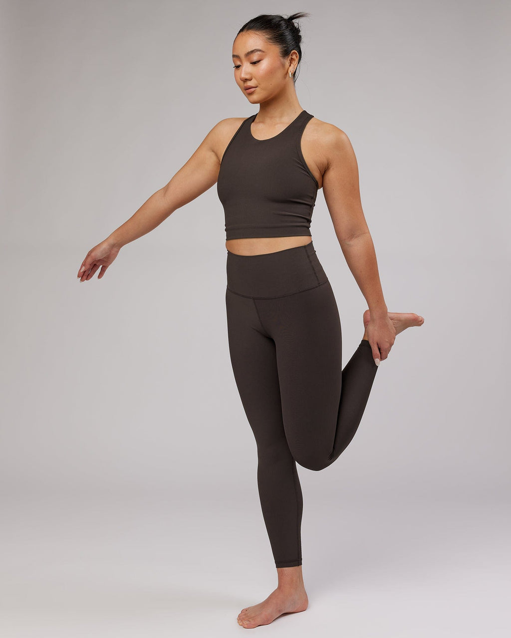 Model wearing Balance Ribbed Full Length Tight - Dark Walnut