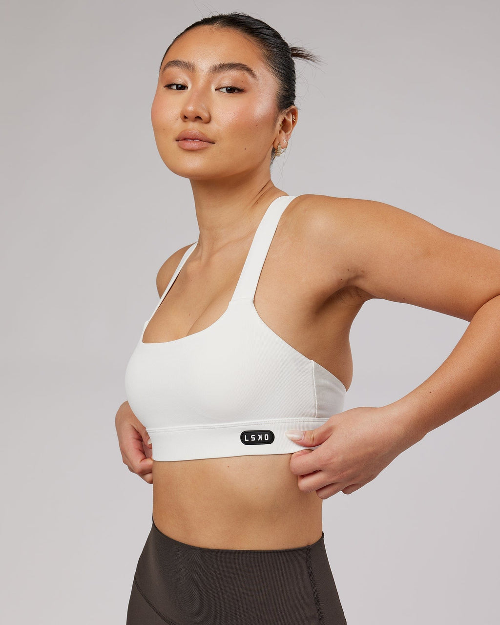 Model wearing Balance Ribbed Sports Bra - White