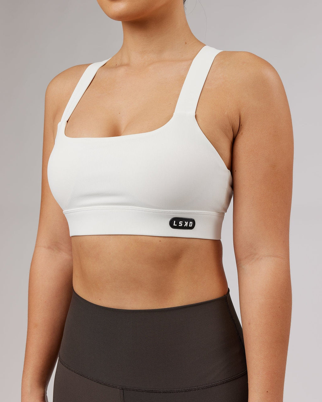 Model wearing Balance Ribbed Sports Bra - White