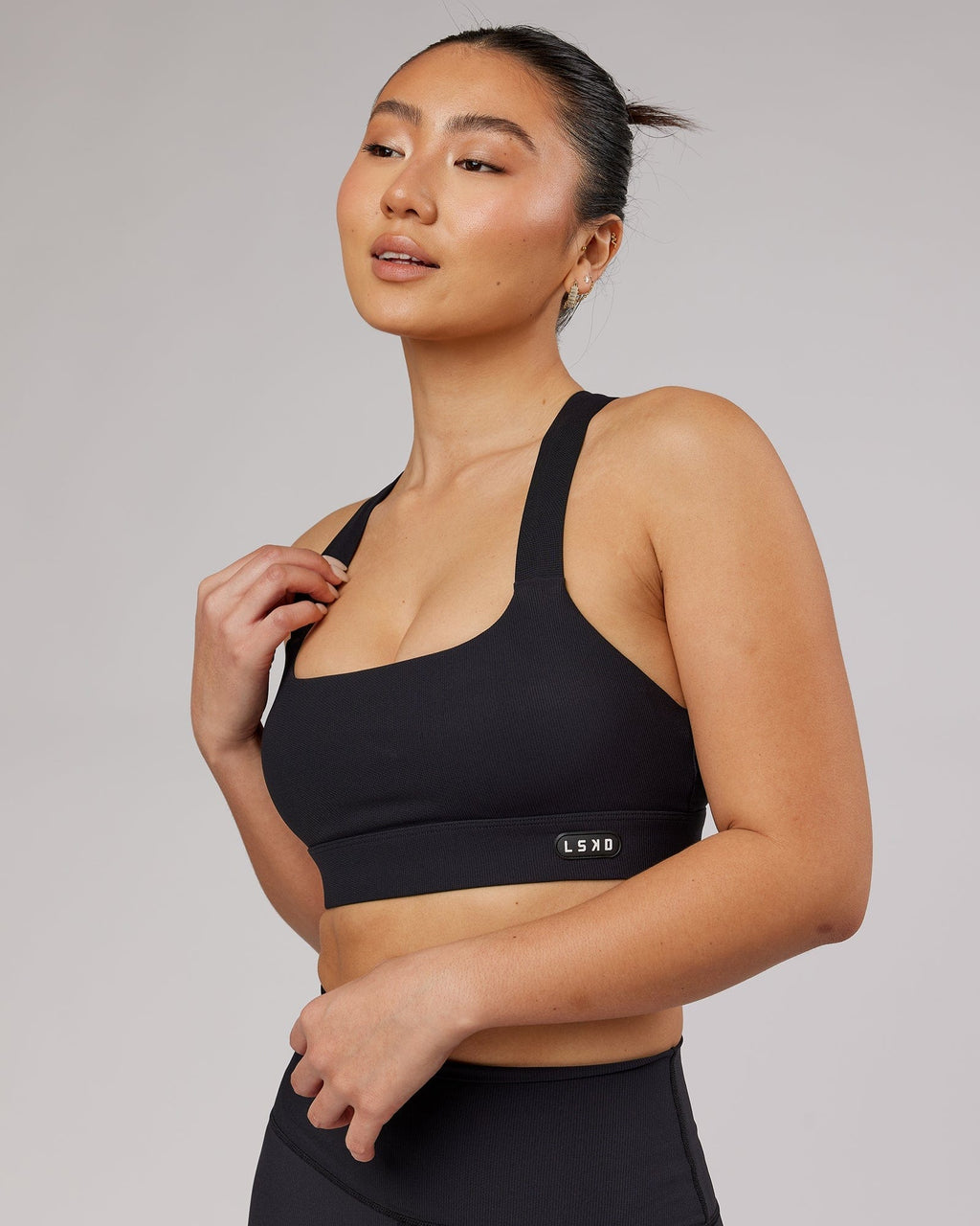 Model wearing Balance Ribbed Sports Bra - Black