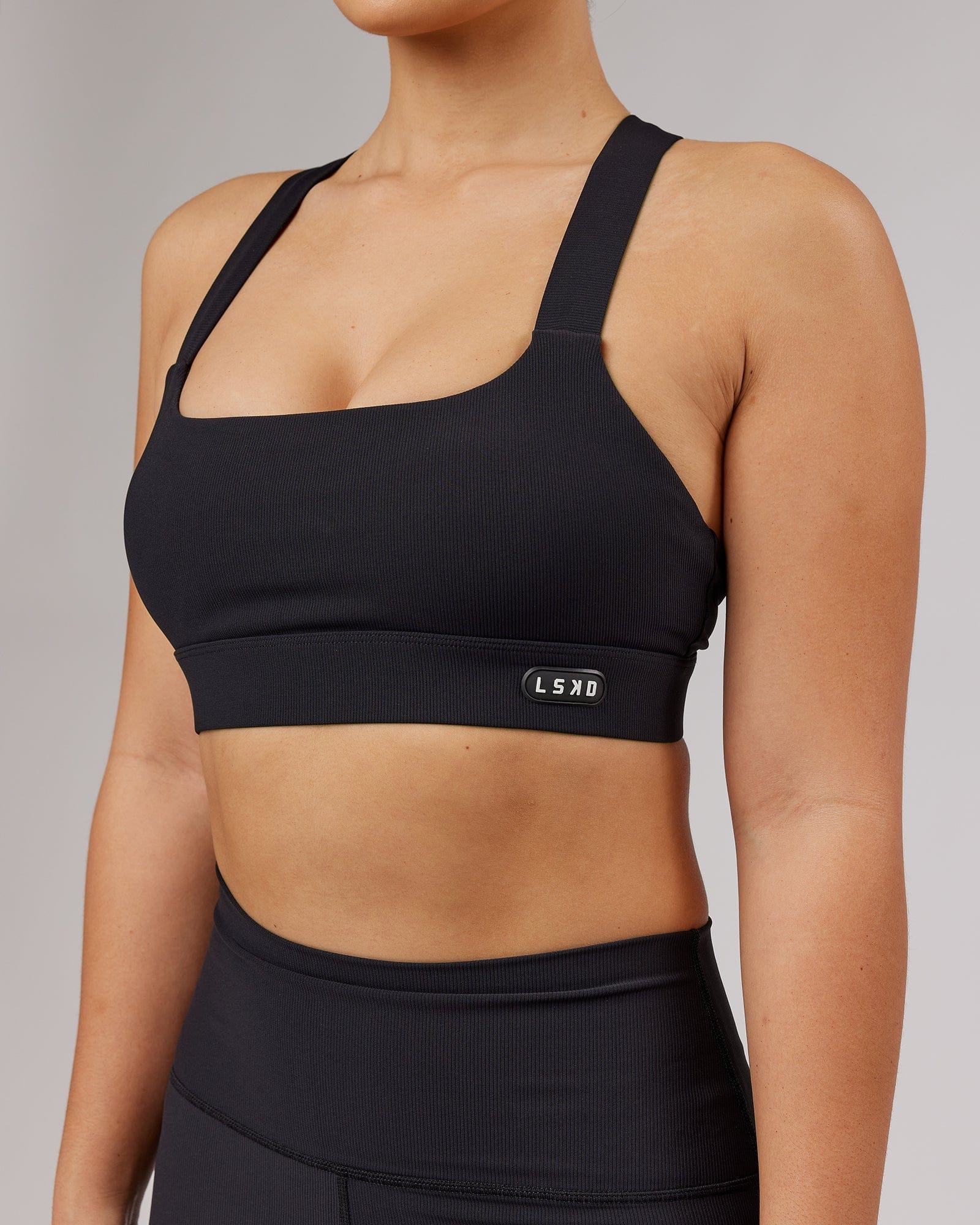 Model wearing Balance Ribbed Sports Bra - Black