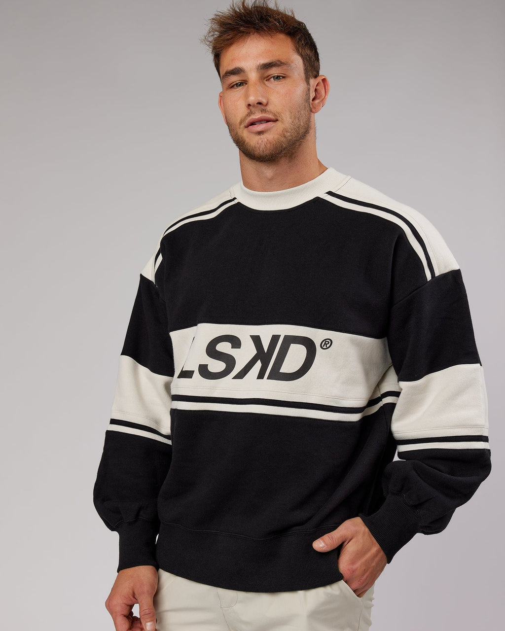 Model wearing Unisex A-Team Sweater Oversize - Black-Bone