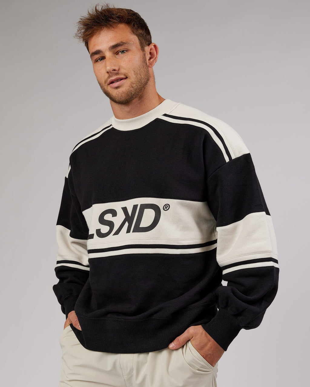 Model wearing Unisex A-Team Sweater Oversize - Black-Bone