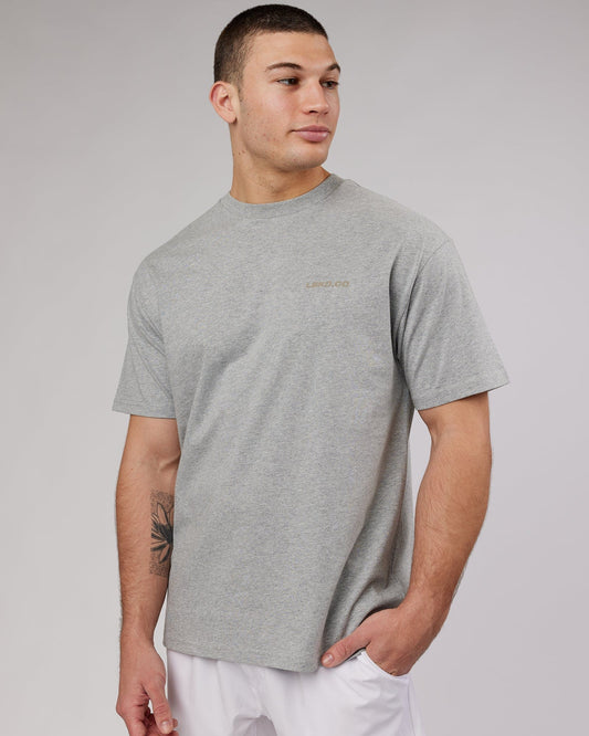 Model wearing Revolution Heavyweight Tee Oversize - Lt Grey Marl