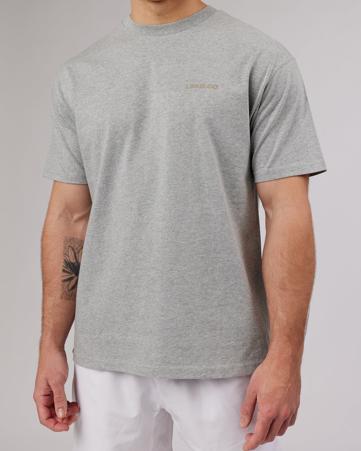 Model wearing Revolution Heavyweight Tee Oversize - Lt Grey Marl