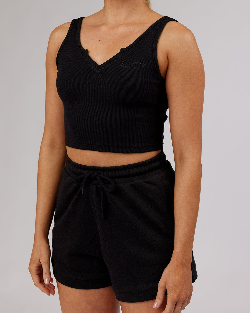 Model wearing Field Ribbed V-Neck Tank - Black