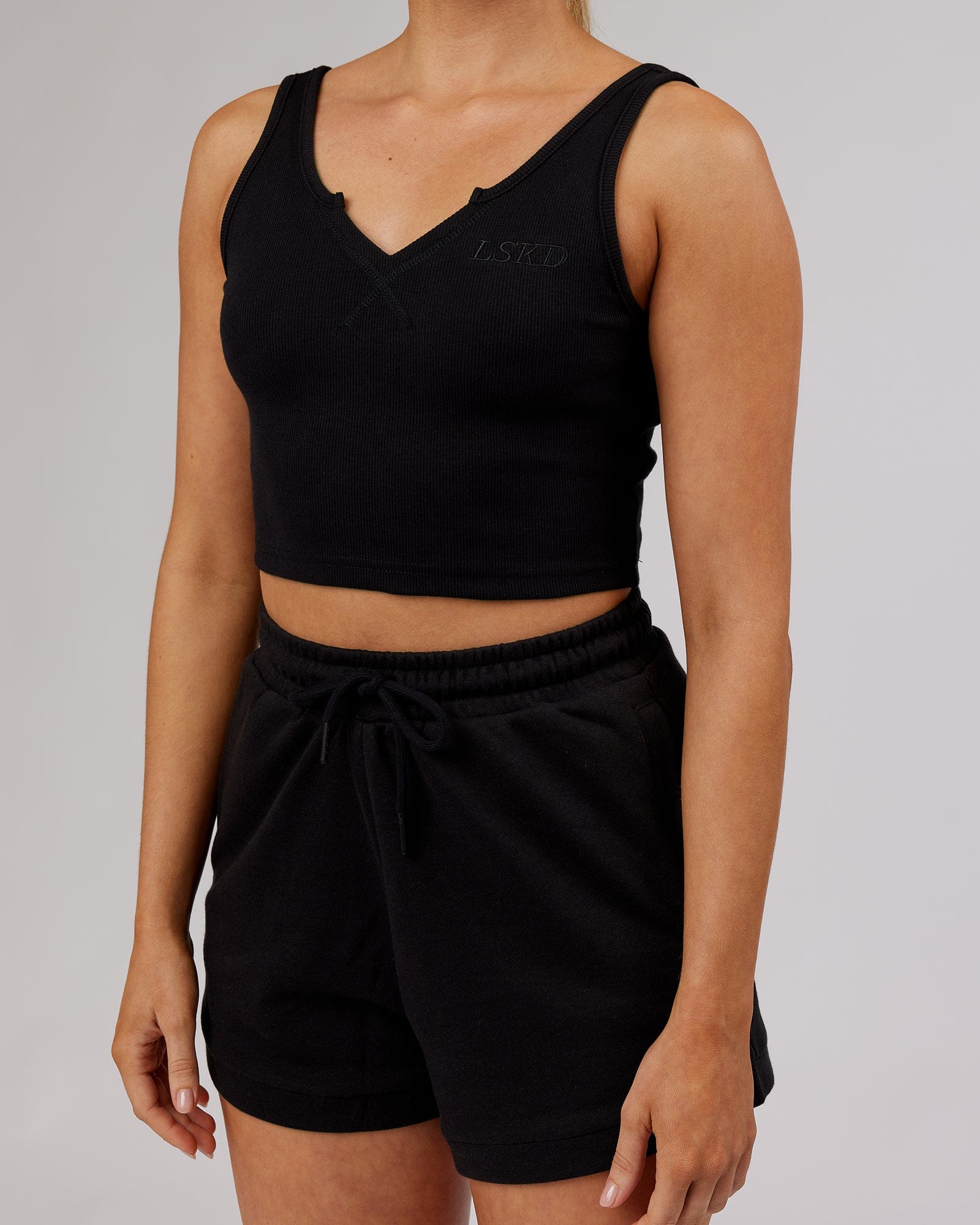 Model wearing Field Ribbed V-Neck Tank - Black