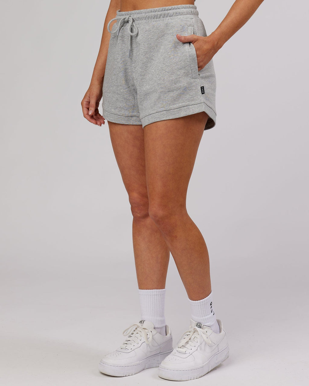 Model wearing Off Duty Lounge Short - Lt Grey Marl