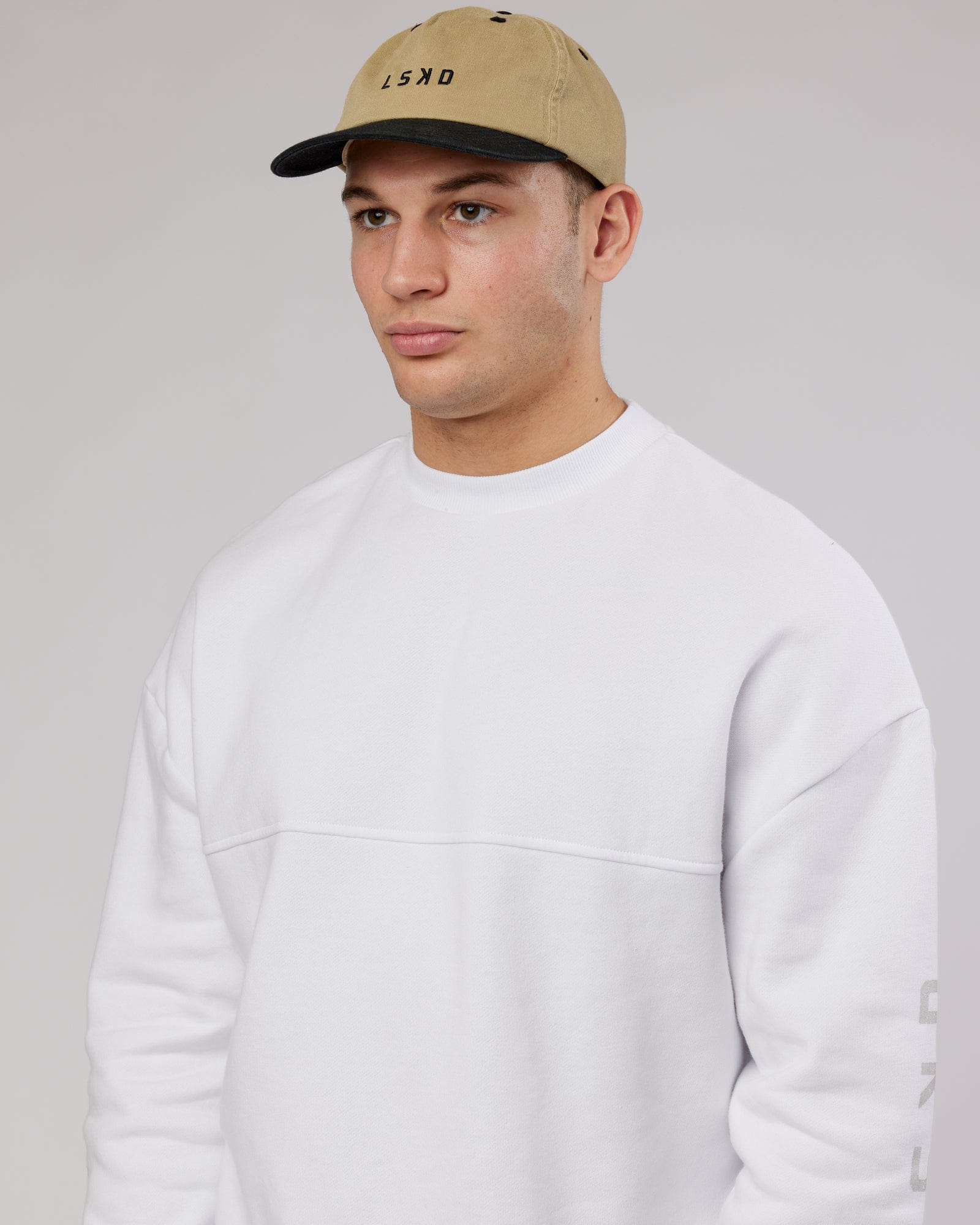 Model wearing Slouch Vintage Fit Cap - Khaki-Black