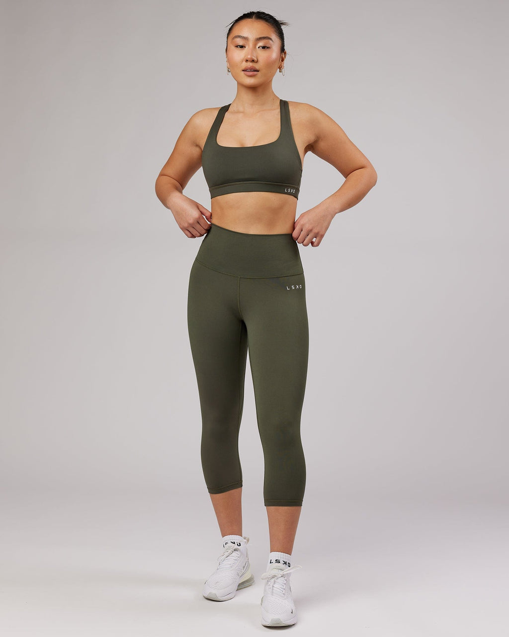 Model wearing Base 3/4 Length Tight - Forest Night