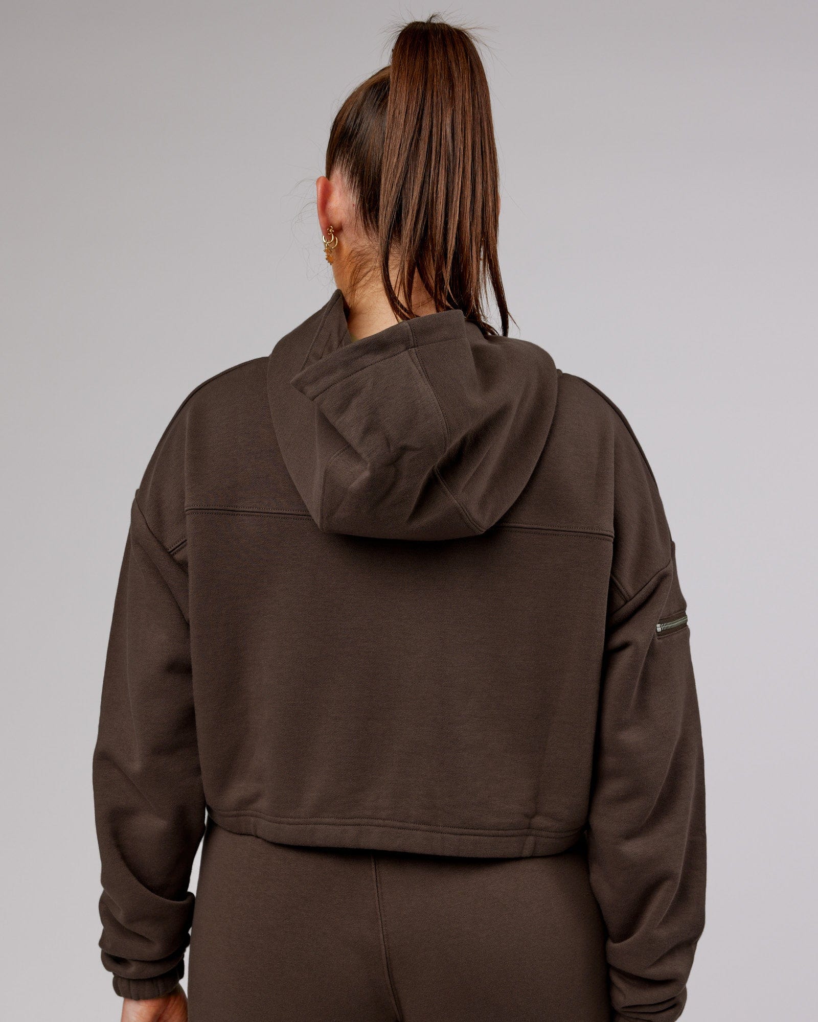 Model wearing Bridge Zip Through Hoodie - Walnut