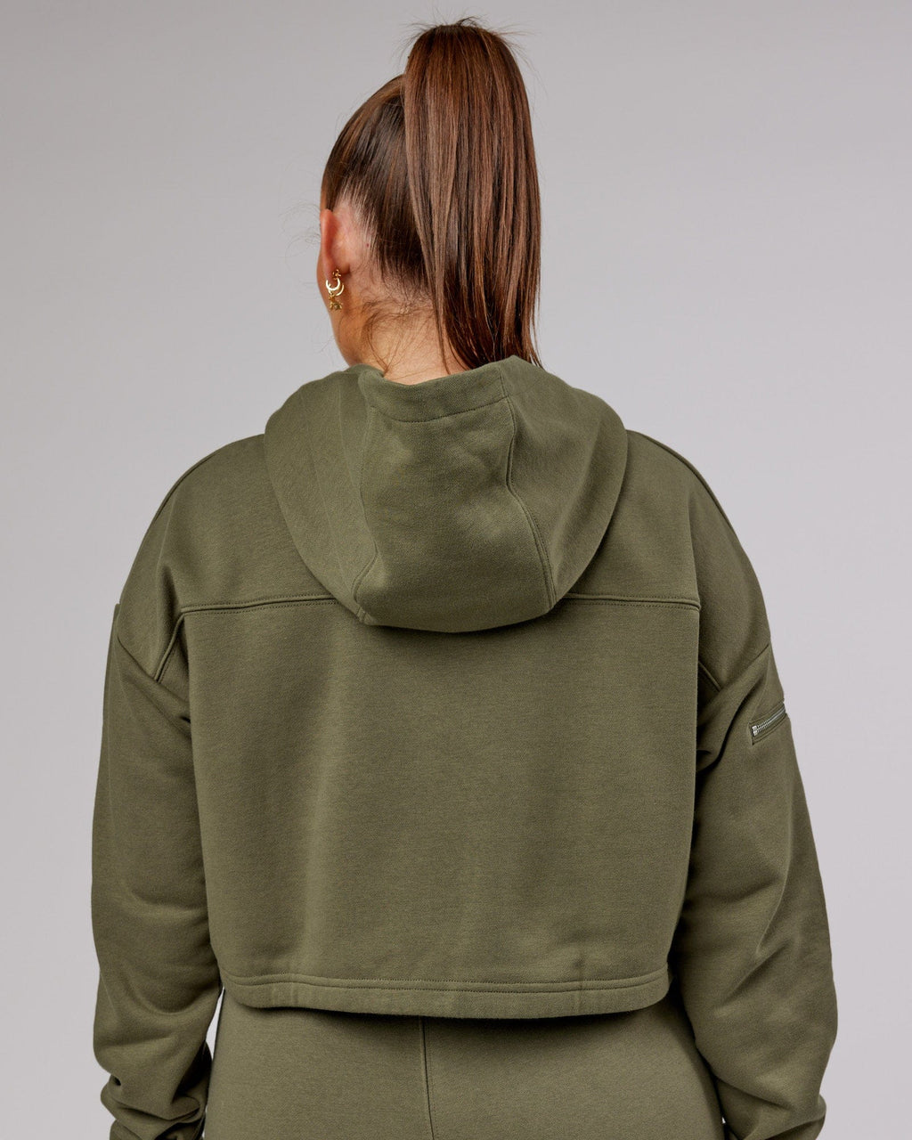 Model wearing Bridge Zip Through Hoodie - Olive Fade