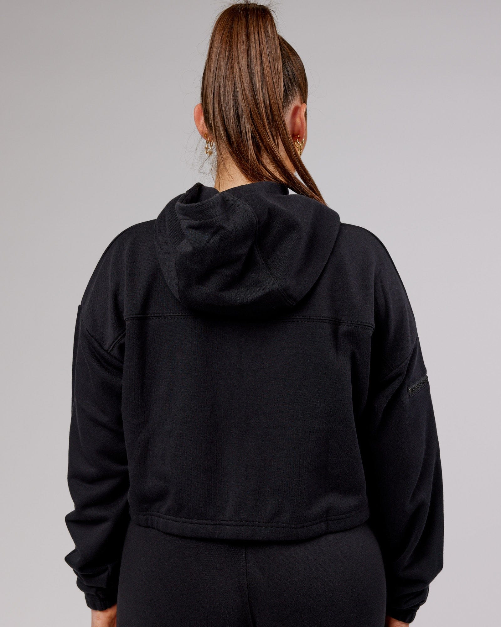 Model wearing Bridge Zip Through Hoodie - Black