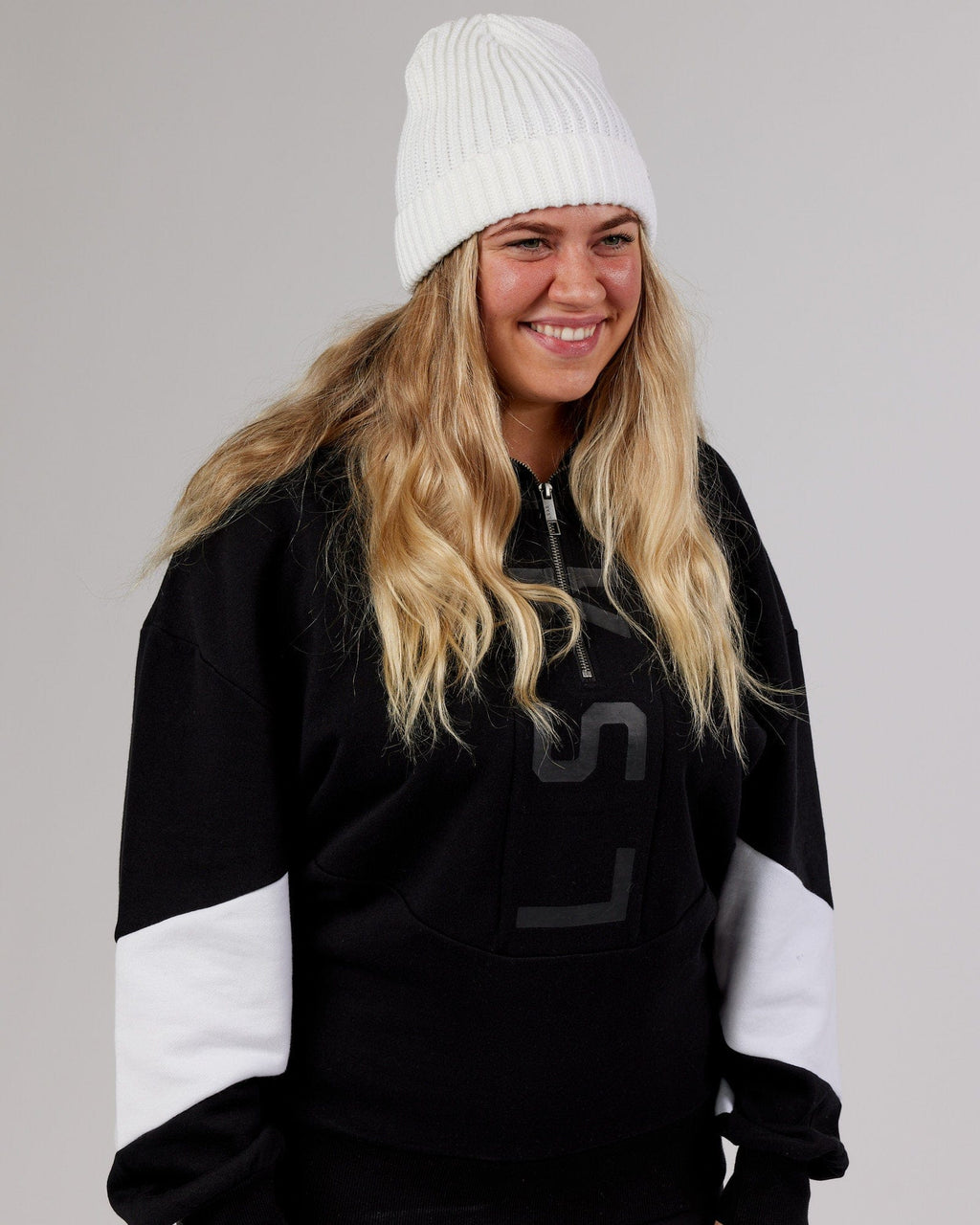 Model wearing Alpine Beanie - White