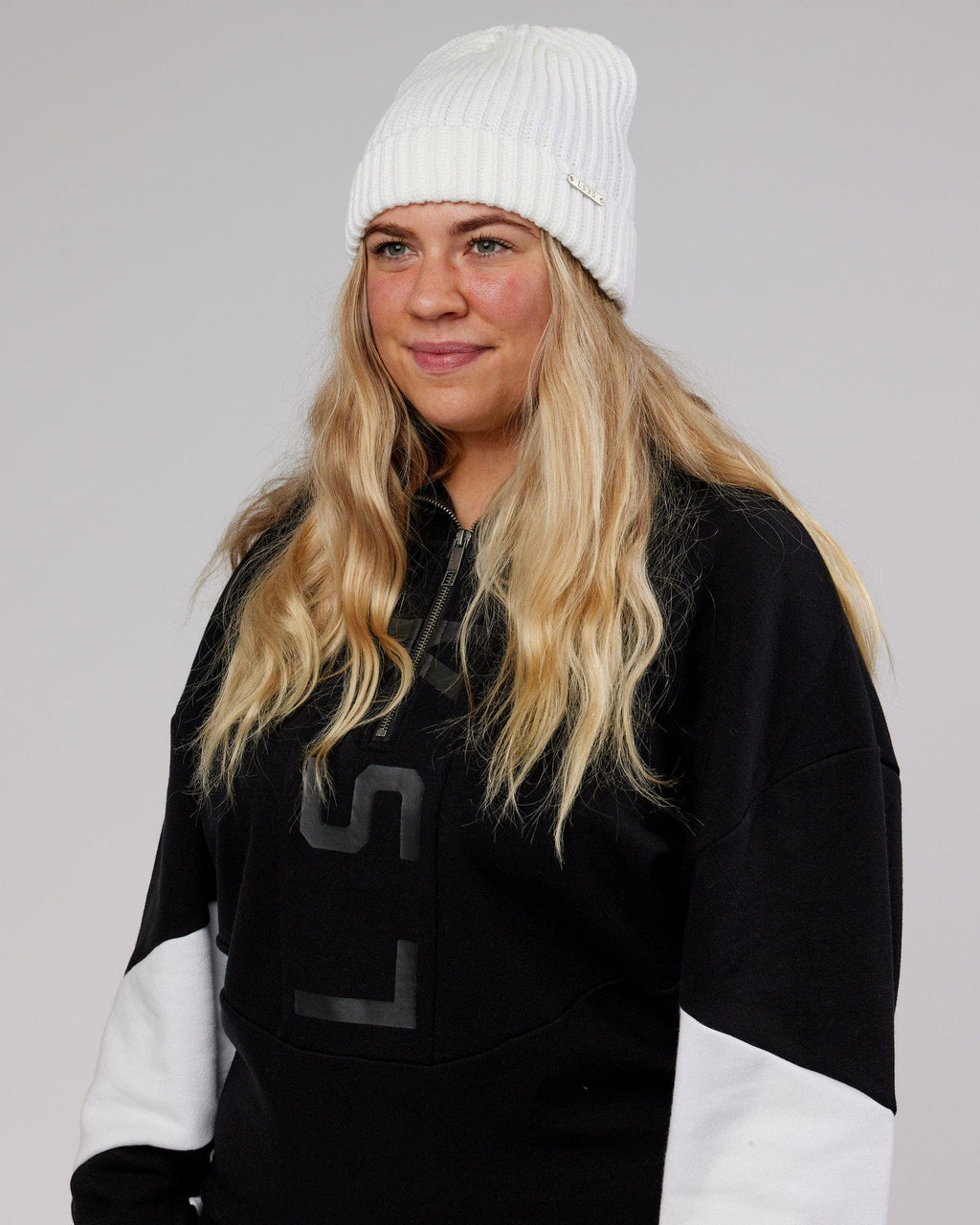 Model wearing Alpine Beanie - White