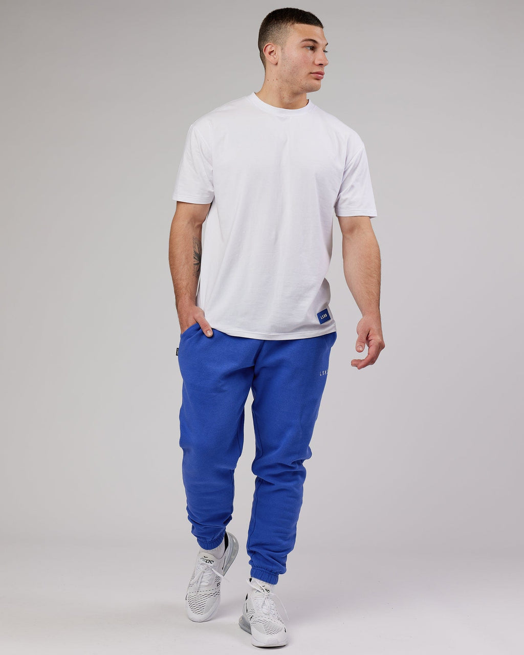 Model wearing Ready Track Pant - Power Cobalt