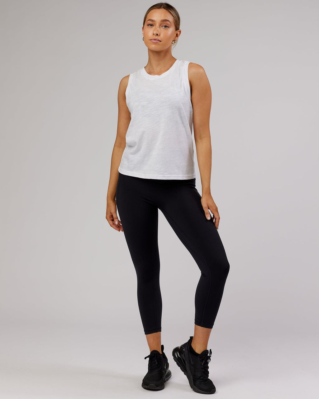 Model wearing Breathe Tank - White