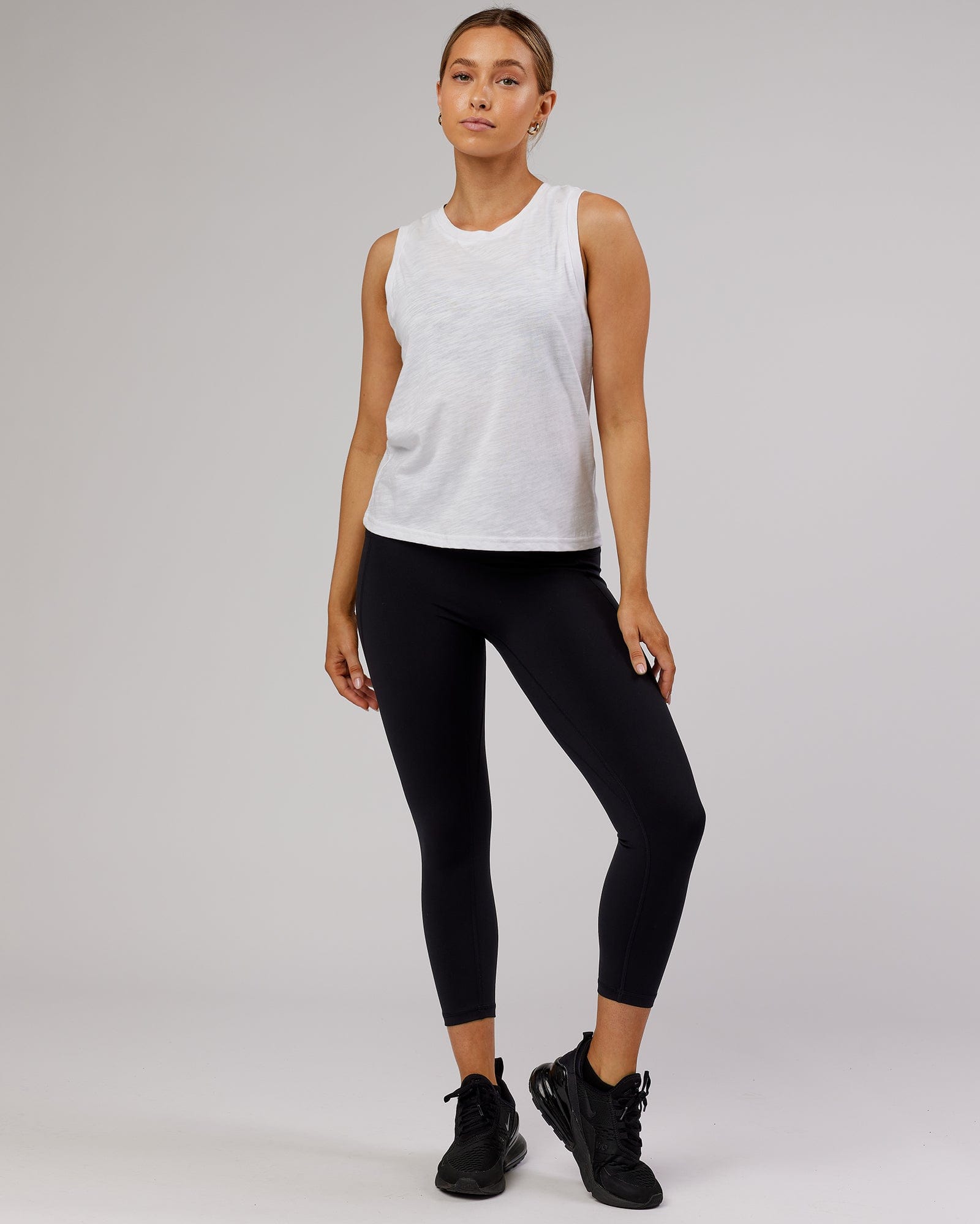 Model wearing Breathe Tank - White