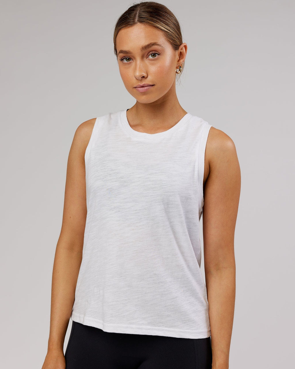 Model wearing Breathe Tank - White