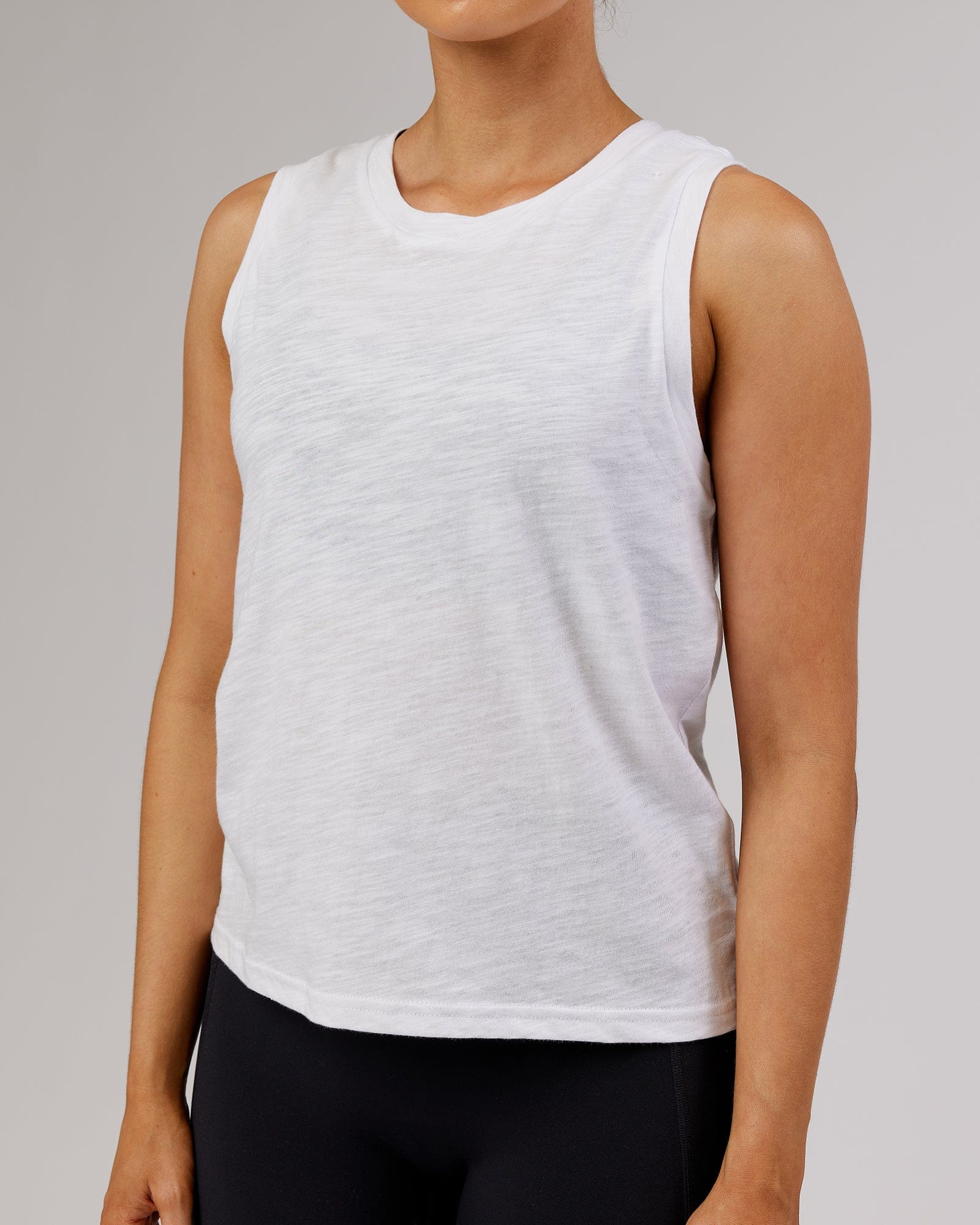 Model wearing Breathe Tank - White