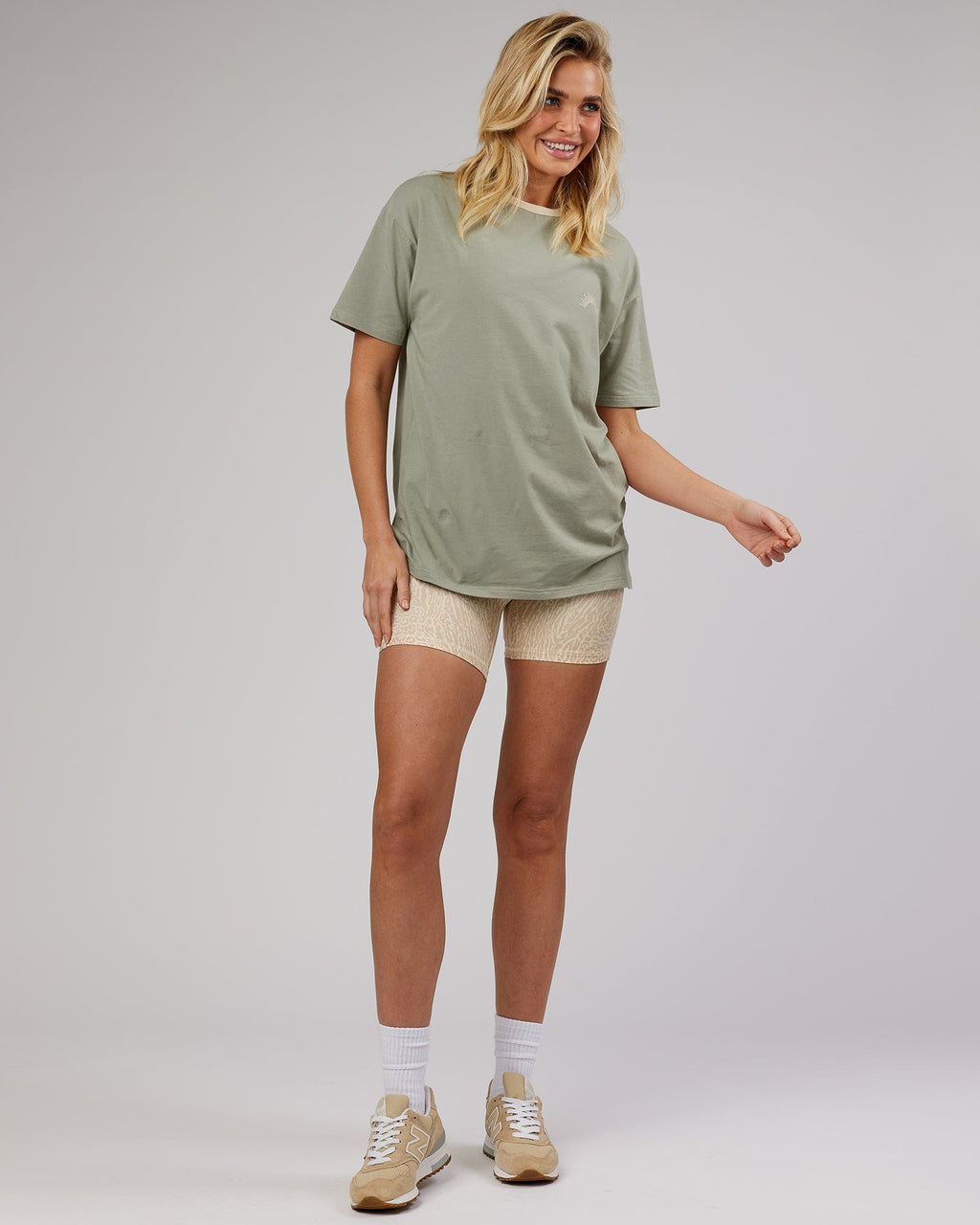 Model wearing Rise FLXCotton Oversize Tee - Sage