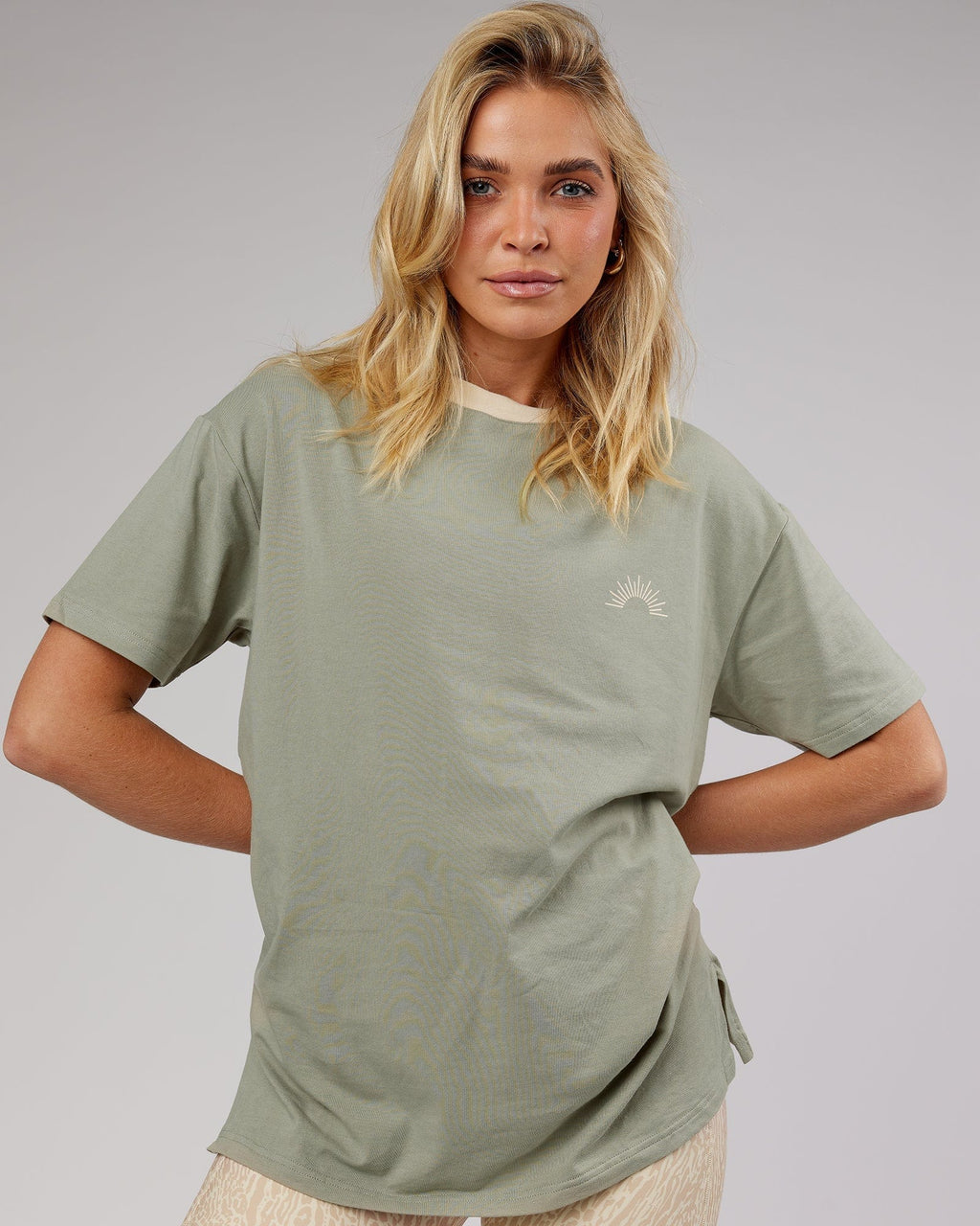 Model wearing Rise FLXCotton Oversize Tee - Sage