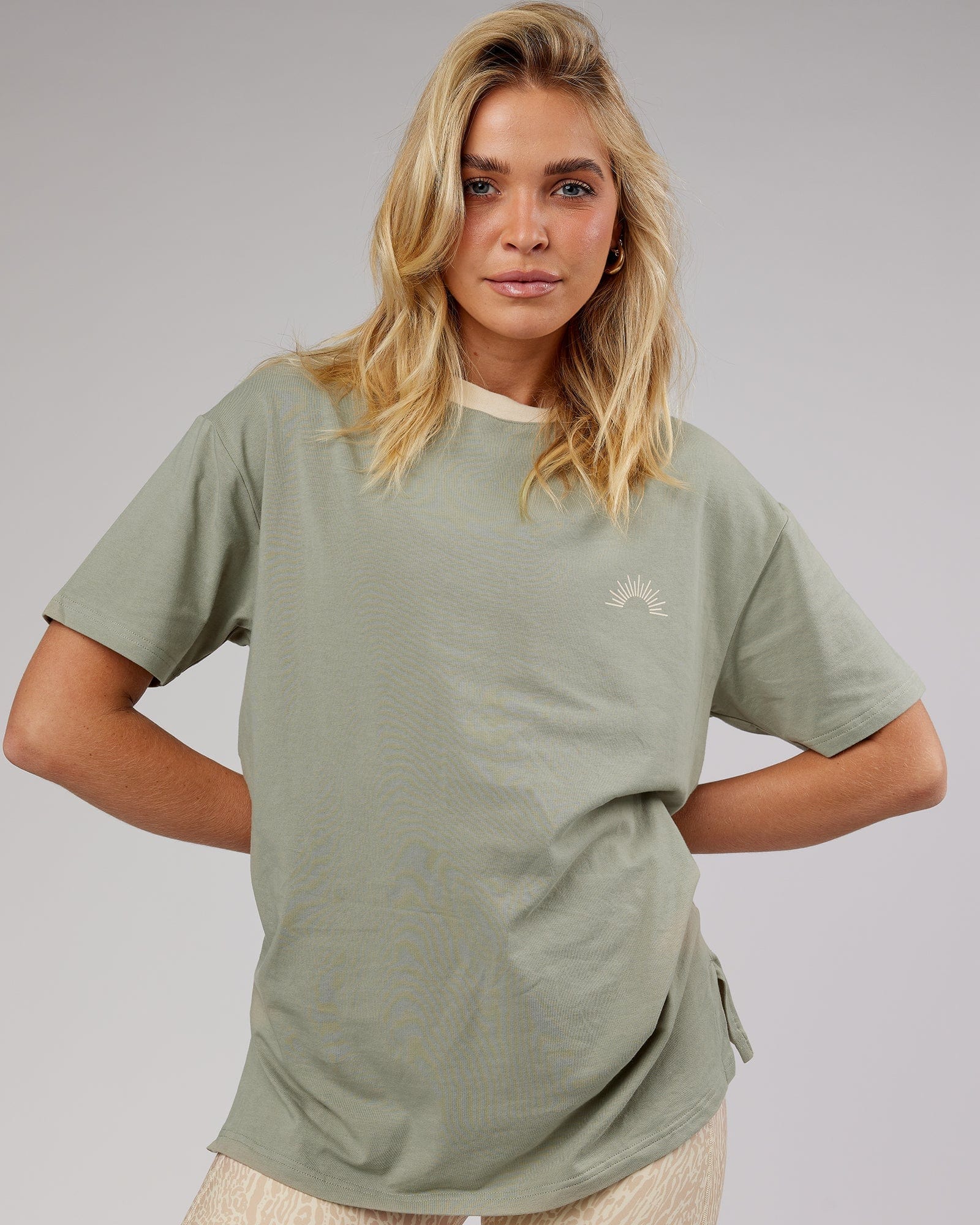 Model wearing Rise FLXCotton Oversize Tee - Sage