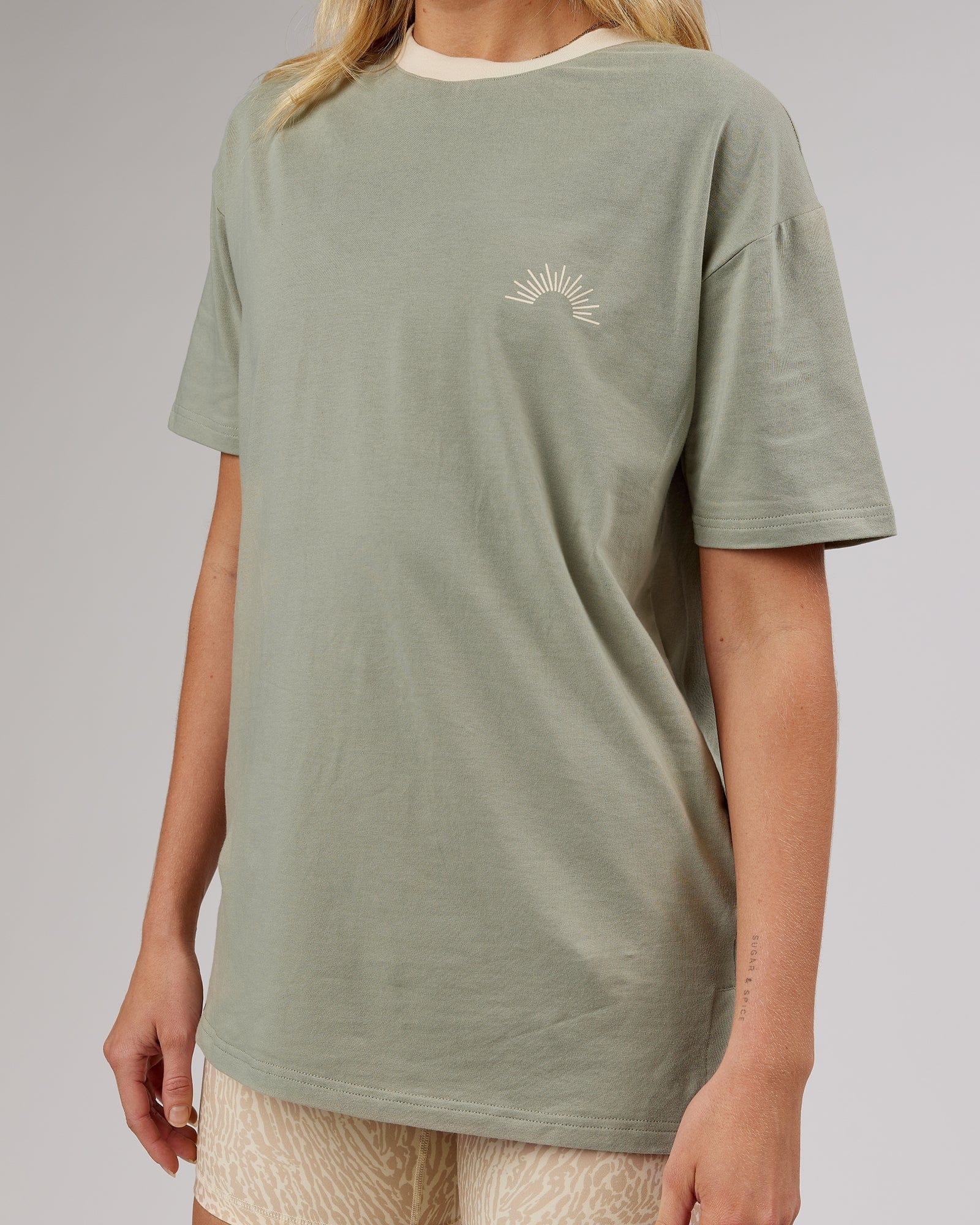 Model wearing Rise FLXCotton Oversize Tee - Sage