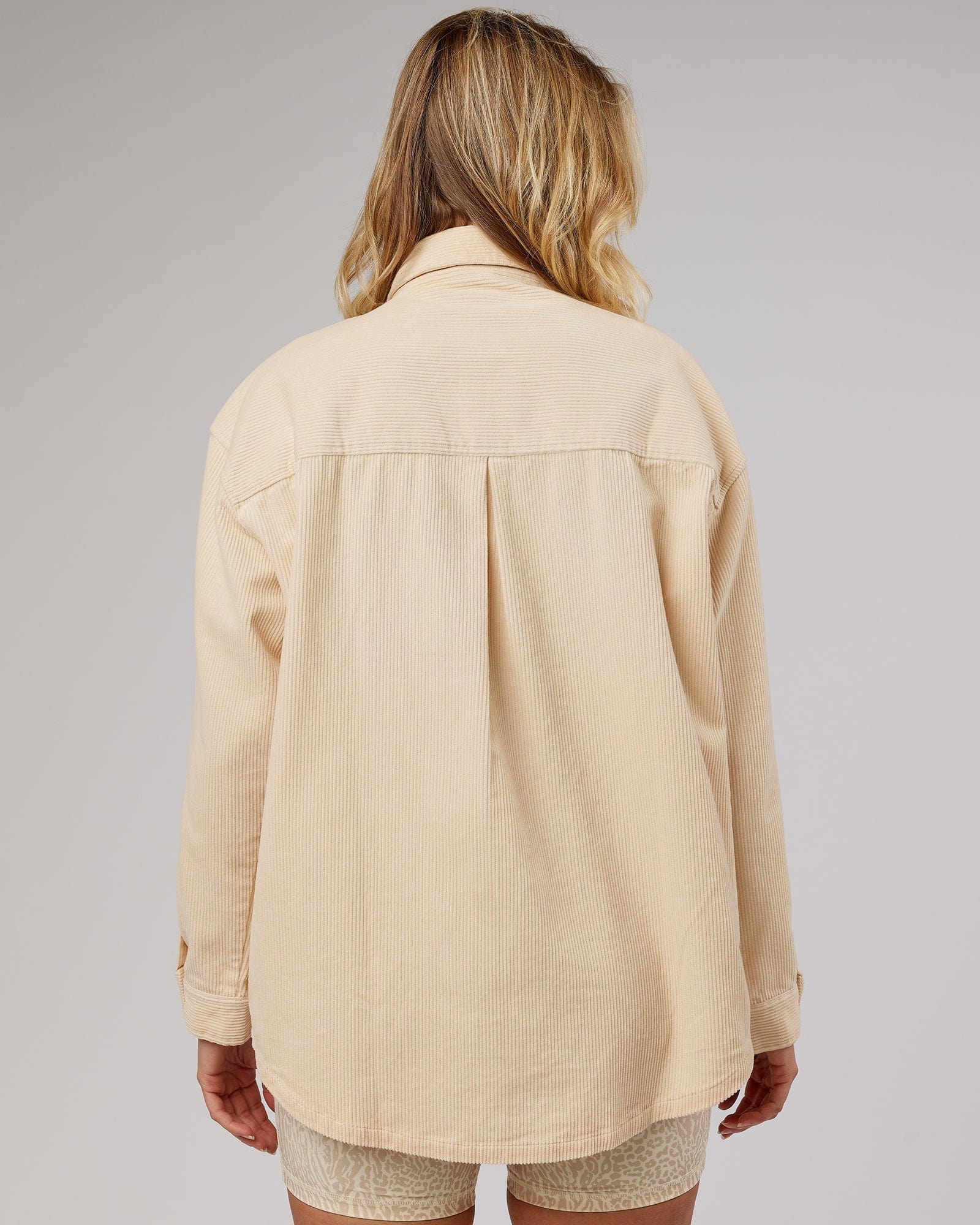 Model wearing Rise Cord Shacket - Classic Cream